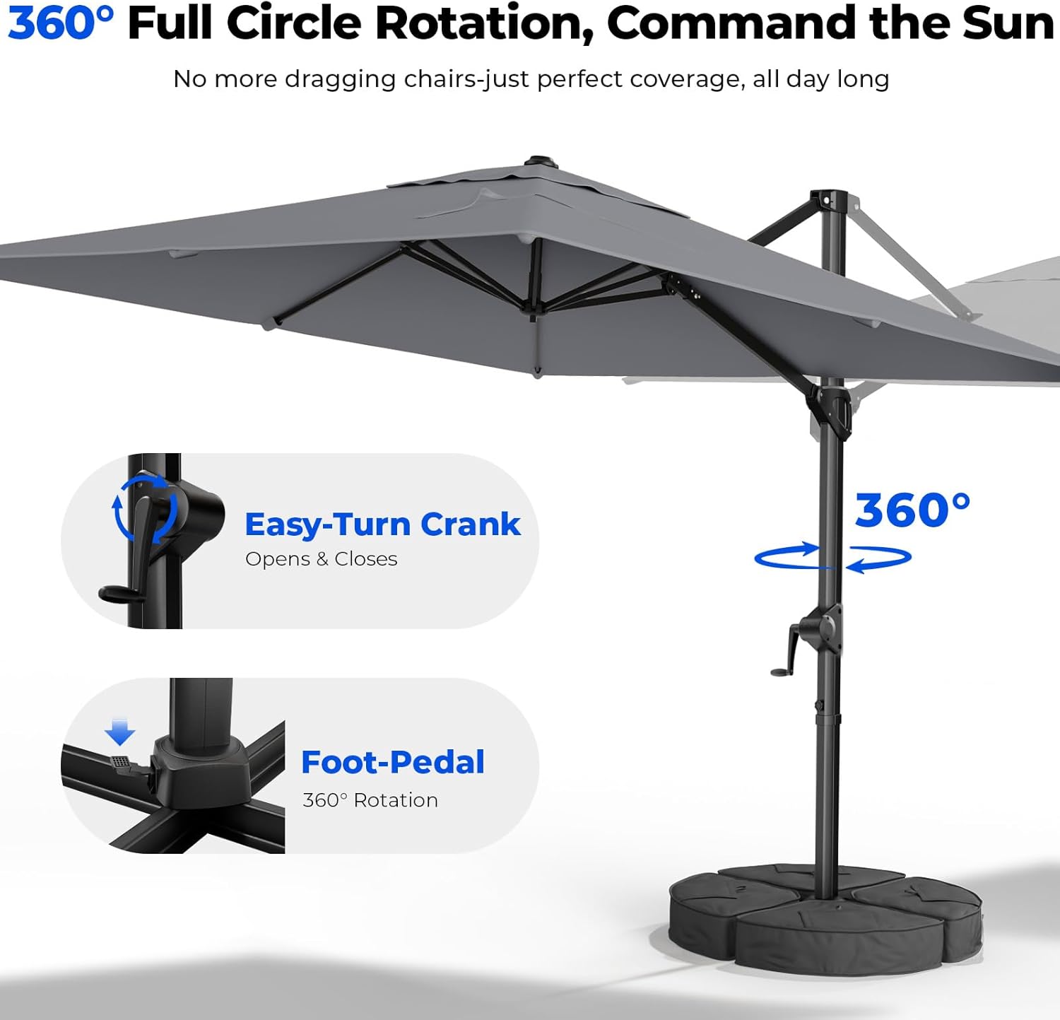 MB01 Ampelschirm 3x3m 360° drehbar windfest mit Sockel Sonnenschirm quadratisch