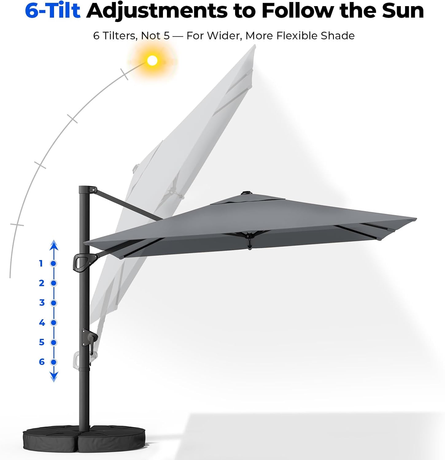 MB01 Ampelschirm 3x3m 360° drehbar windfest mit Sockel Sonnenschirm quadratisch