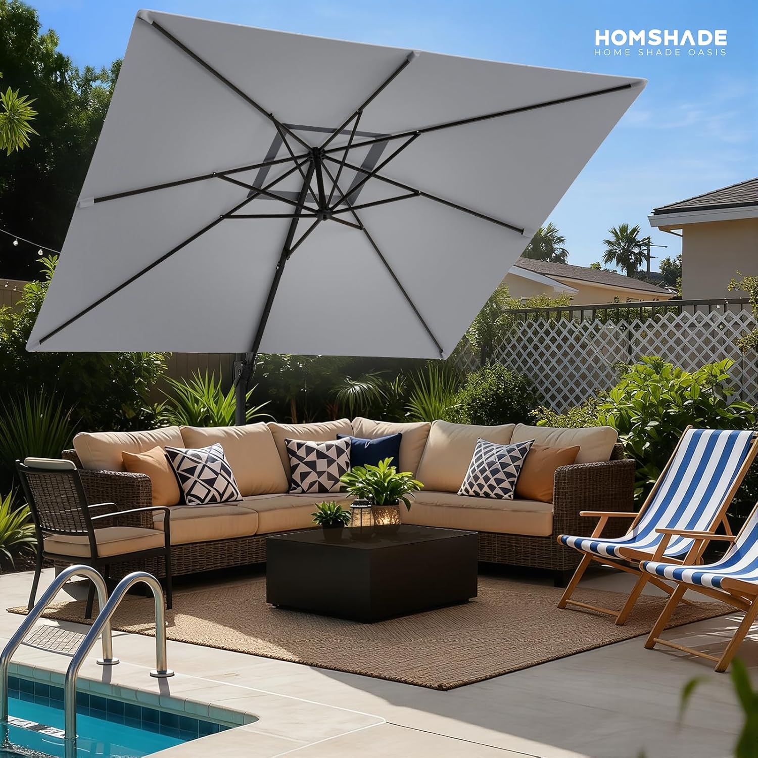 MB01 Ampelschirm 3x3m 360° drehbar windfest mit Sockel Sonnenschirm quadratisch