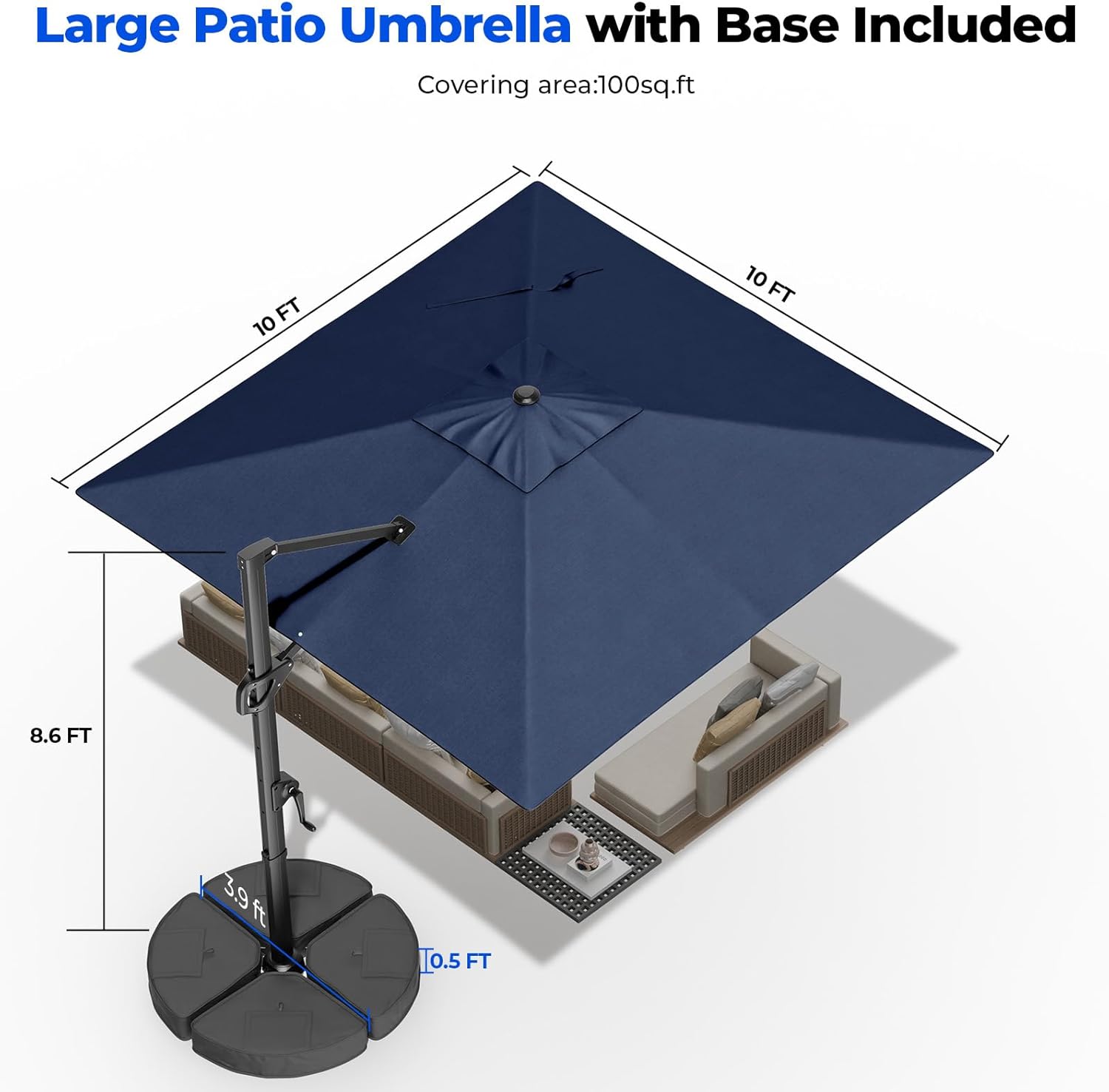 MB01 Ampelschirm 3x3m 360° drehbar windfest mit Sockel Sonnenschirm quadratisch
