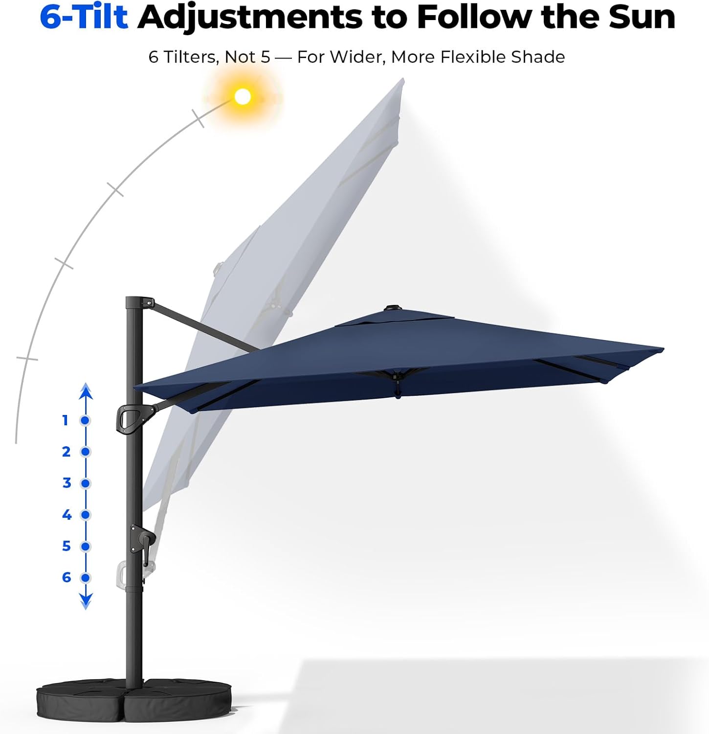 MB01 Ampelschirm 3x3m 360° drehbar windfest mit Sockel Sonnenschirm quadratisch