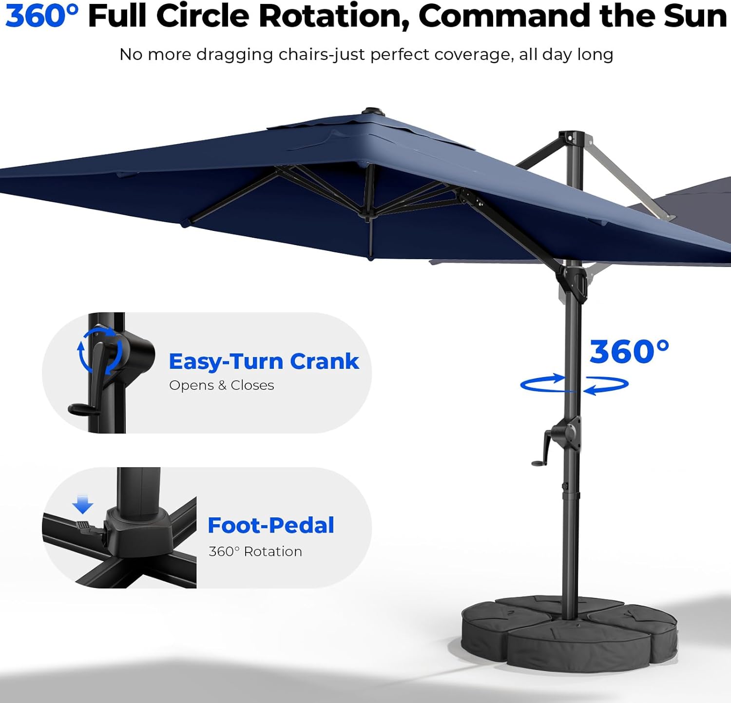 MB01 Ampelschirm 3x3m 360° drehbar windfest mit Sockel Sonnenschirm quadratisch