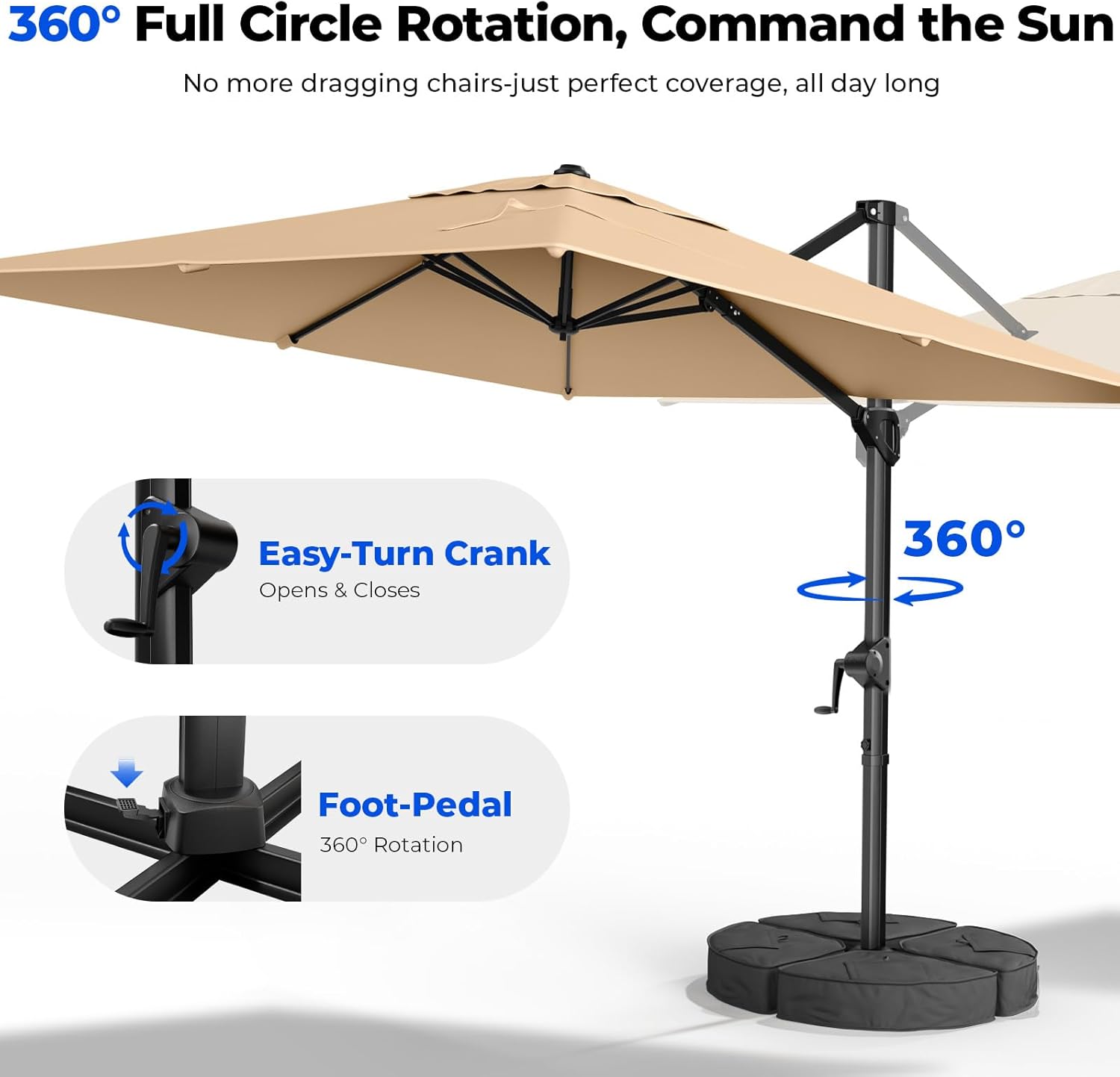 MB01 Ampelschirm 3x3m 360° drehbar windfest mit Sockel Sonnenschirm quadratisch