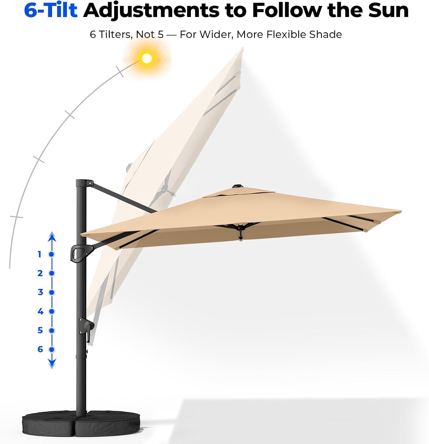 MB01 Ampelschirm 3x3m 360° drehbar windfest mit Sockel Sonnenschirm quadratisch