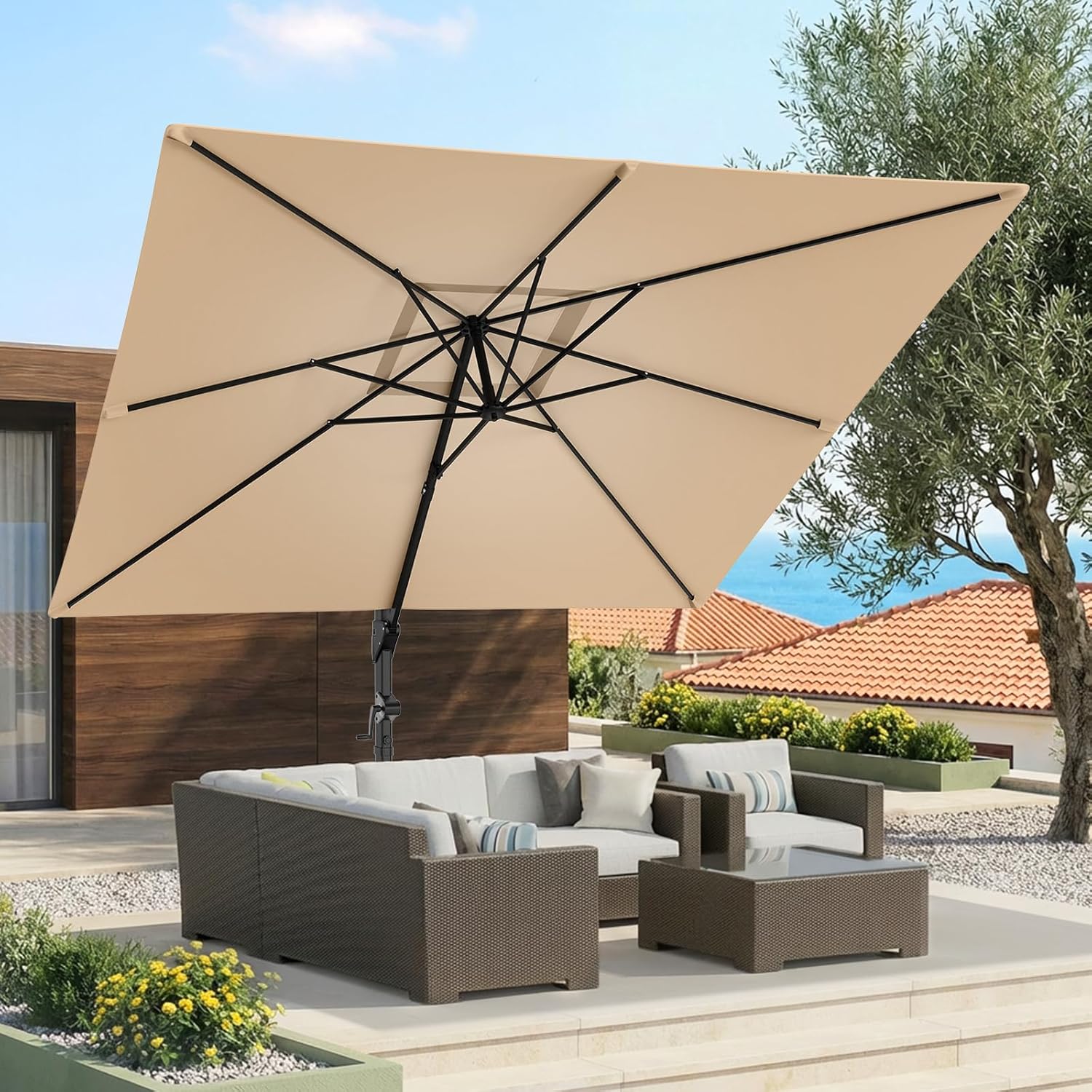 HY31MB Ampelschirm 3x3m 360° drehbar windfest mit Sockel Sonnenschirm quadratisch