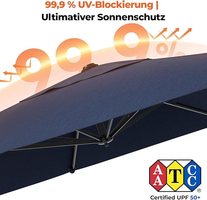 HY31MBE Ampelschirm 3x3m 360° drehbar mit Kurbel windfest mit Ständer Sonnenschirm