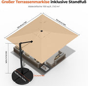 HY31MBE Ampelschirm 3x3m 360° drehbar mit Kurbel windfest mit Ständer Sonnenschirm