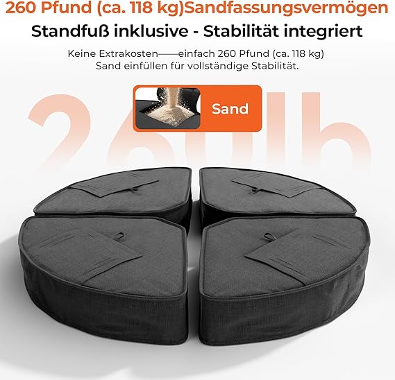 HY31MLSBE Ampelschirm 3x3m Aluminium 360° drehbar mit solar led & Kreuzsockel Gartenschirm Sonnenschirm
