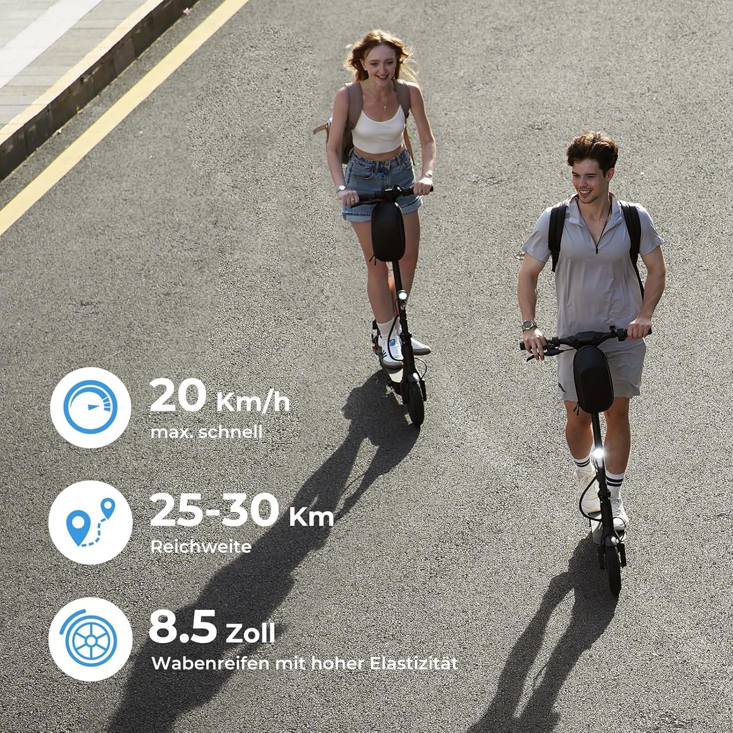 E9 E-Scooter mit Straßenzulassung (ABE), 350W Elektroroller, bis 30 km Reichweite, 20 km/h
