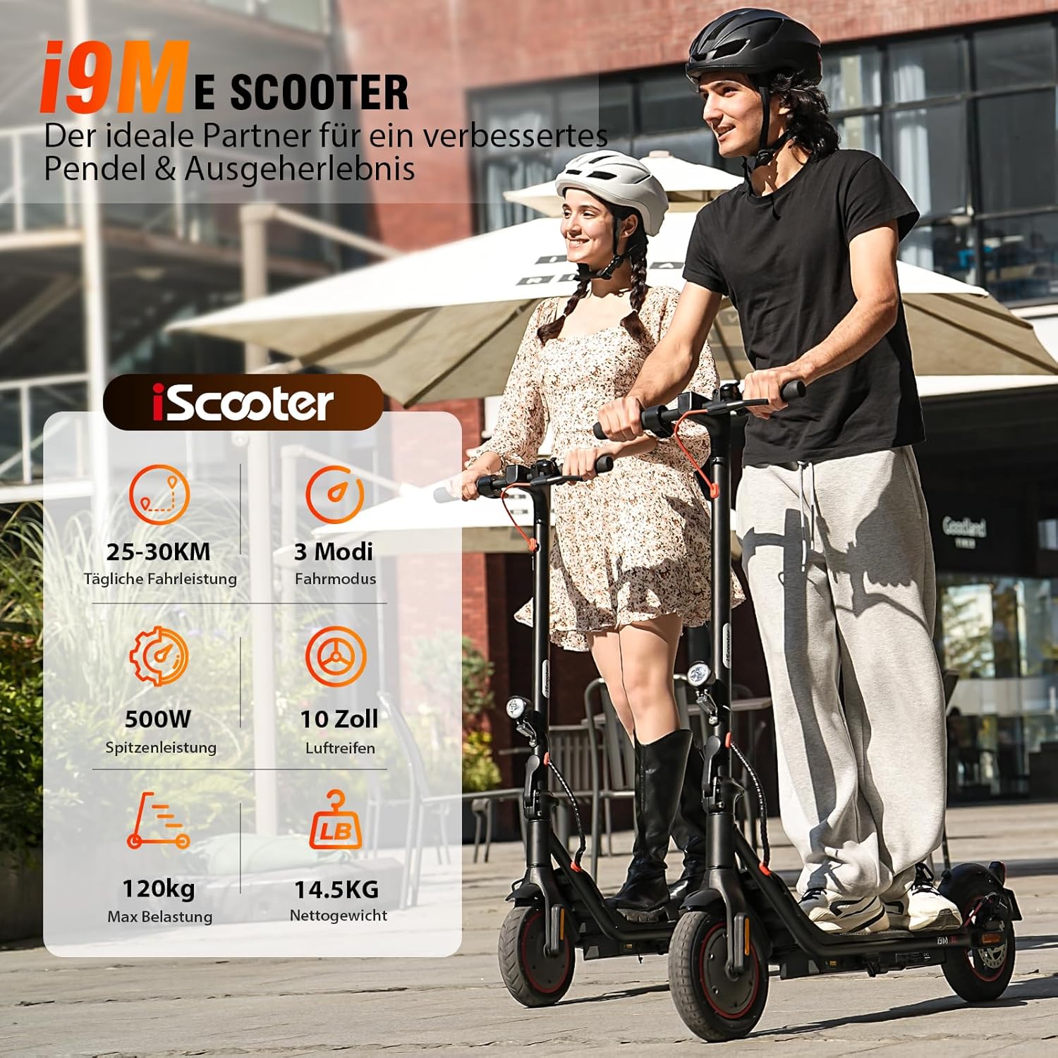 i9M E Scooter mit Straßenzulassung, 30KM Reichweite, 500W Motor, 10 Zoll Luftreifen