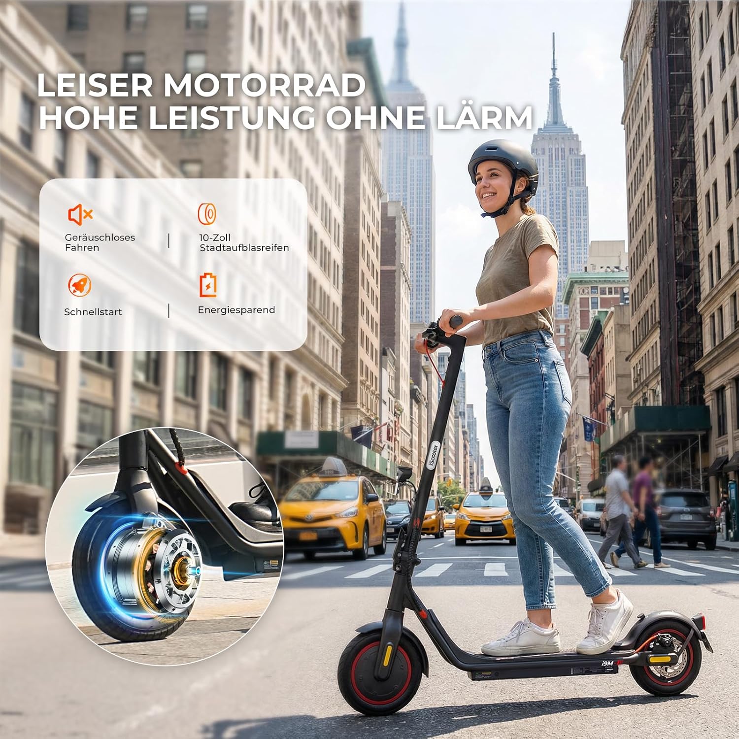 i9M E Scooter mit Straßenzulassung, 30KM Reichweite, 500W Motor, 10 Zoll Luftreifen