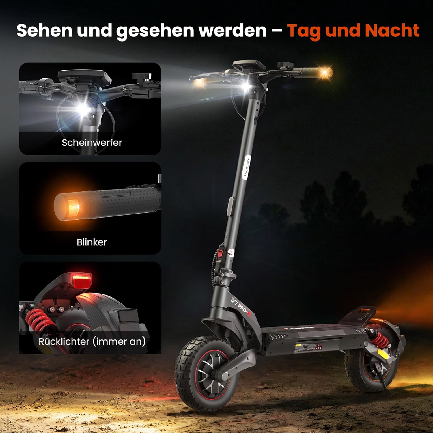 iX7Pro Doppelmotor E Scooter mit Straßenzulassung, 80KM Reichweite, 48V 15Ah Akku