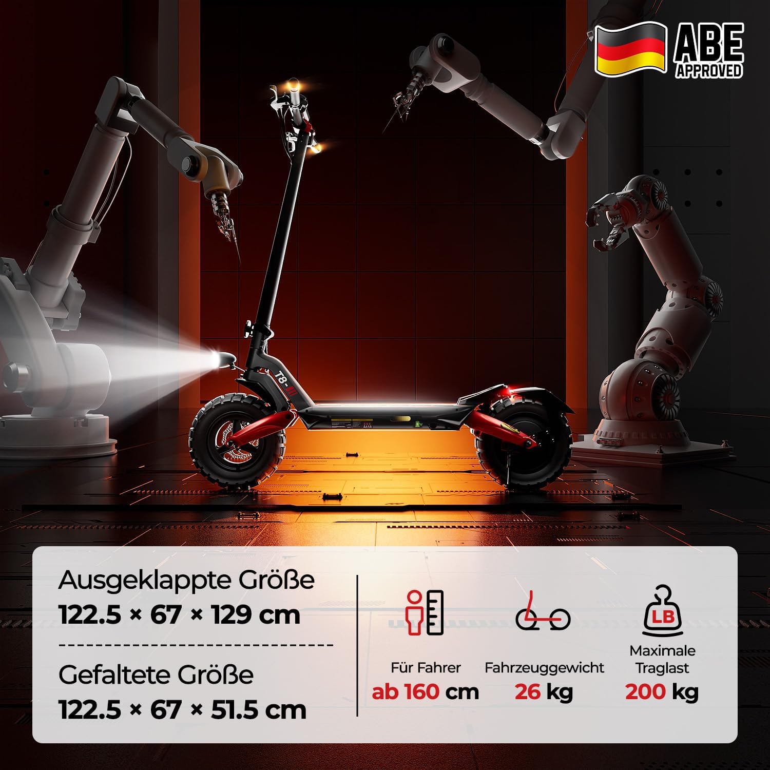 T8 E-Scooter mit Straßenzulassung (ABE), bis 100 km Reichweite, 48V 15Ah Akku