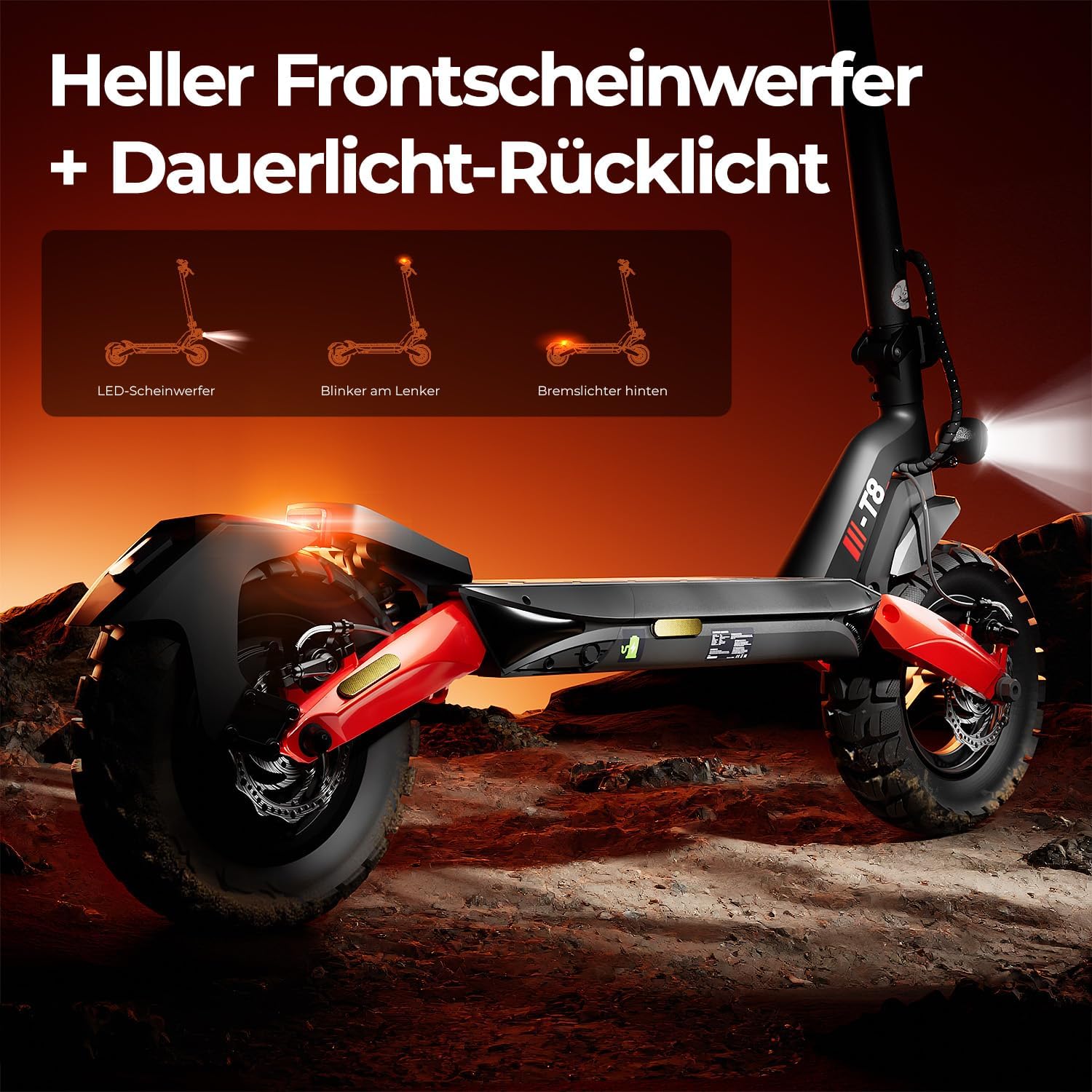 T8 E-Scooter mit Straßenzulassung (ABE), bis 100 km Reichweite, 48V 15Ah Akku