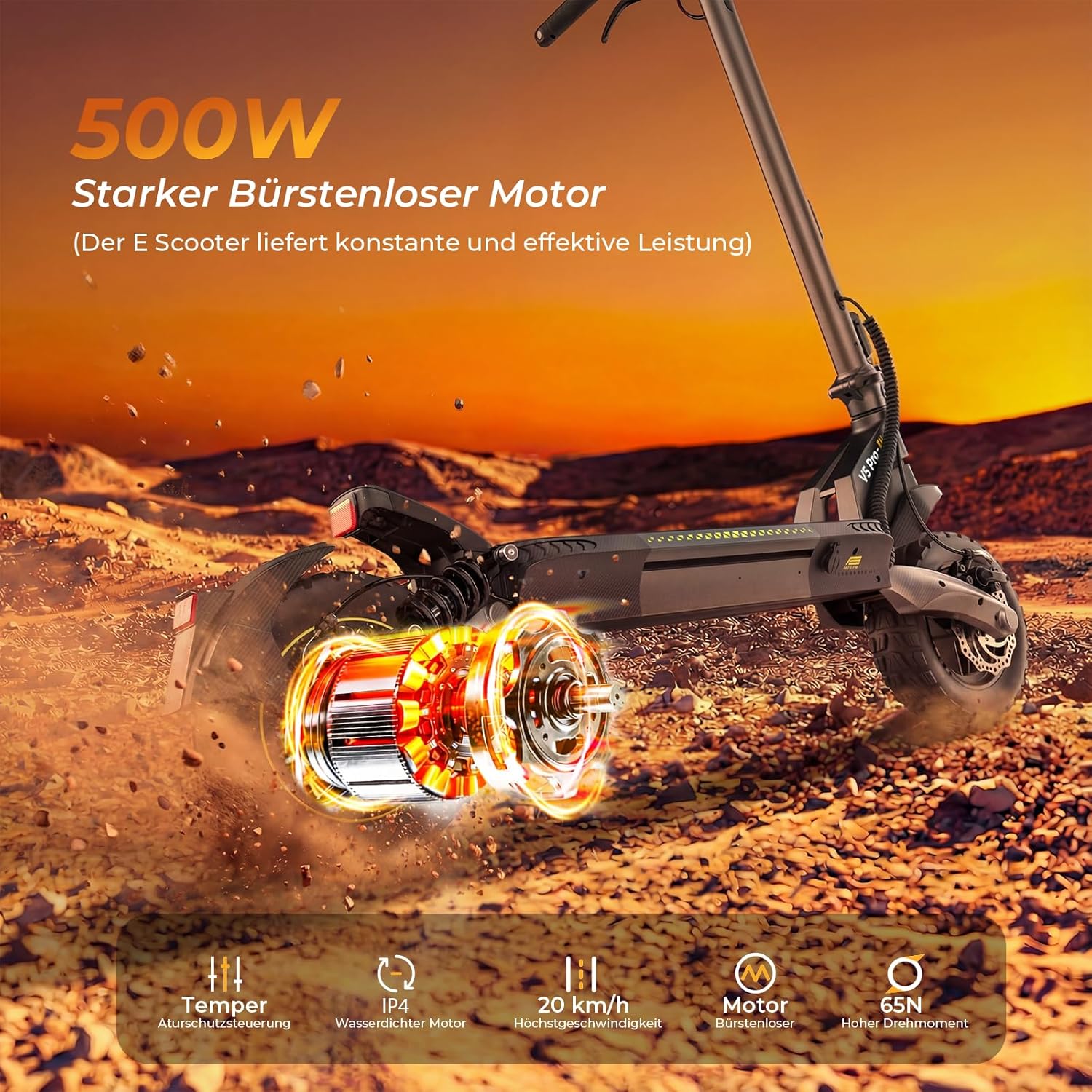 V5 Pro E-Scooter mit Straßenzulassung, bis 70 km Reichweite, 48V Offroad Elektroroller, 10 Zoll Reifen