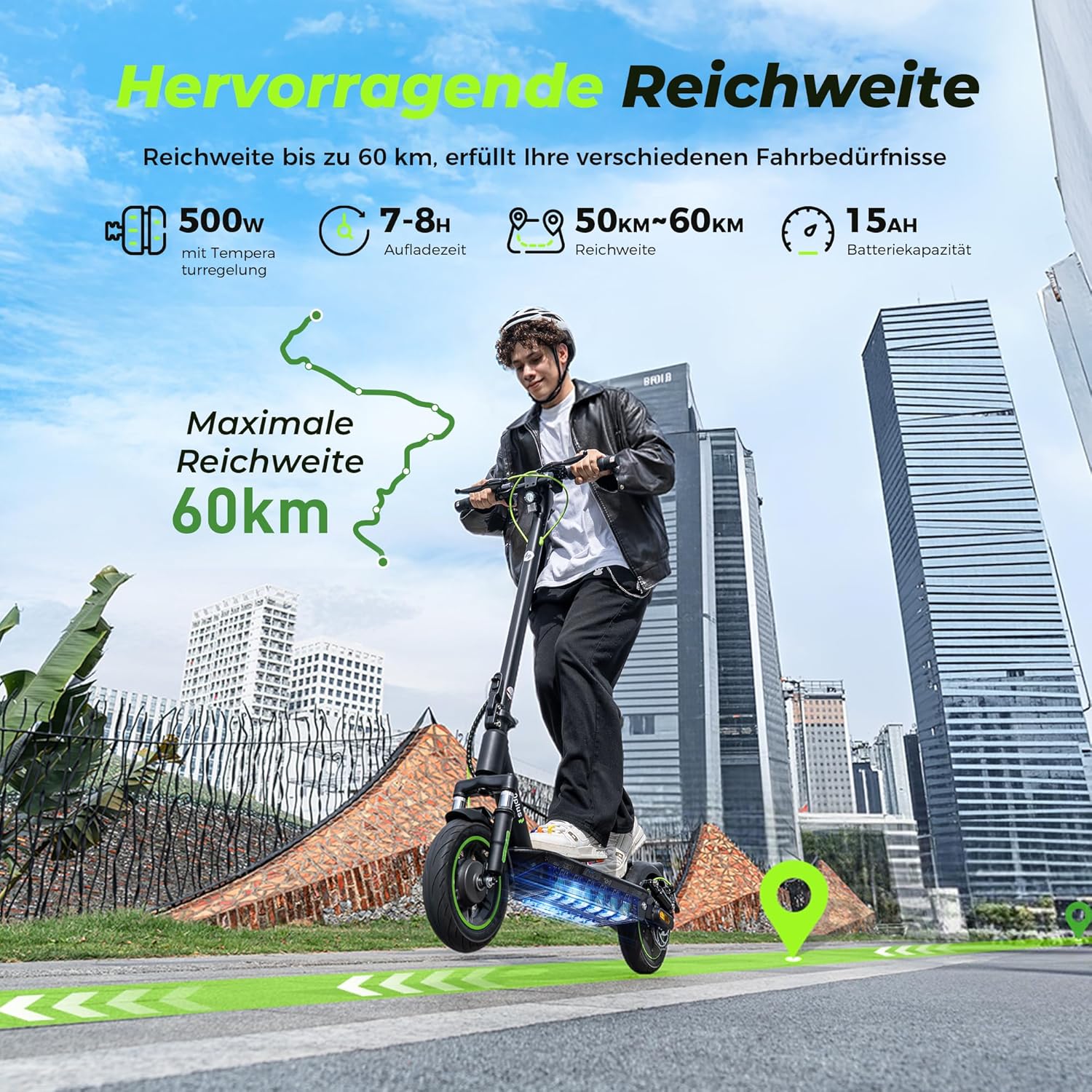 S10Plus E Scooter mit Straßenzulassung, 60KM Reichweite, 10 Zoll Reifen, Doppelte Stoßdämpfung & Duales Bremssystem