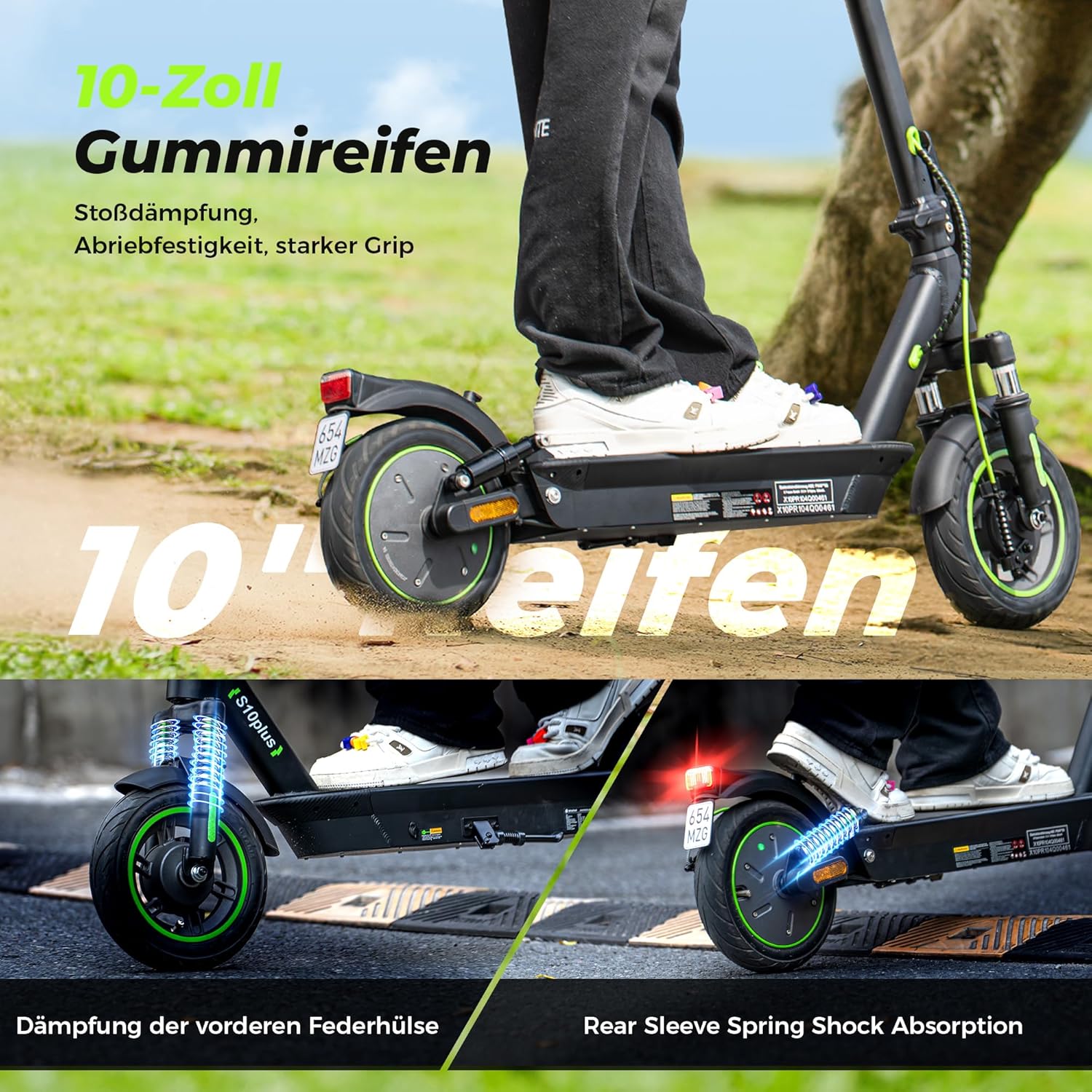S10Plus E Scooter mit Straßenzulassung, 60KM Reichweite, 10 Zoll Reifen, Doppelte Stoßdämpfung & Duales Bremssystem
