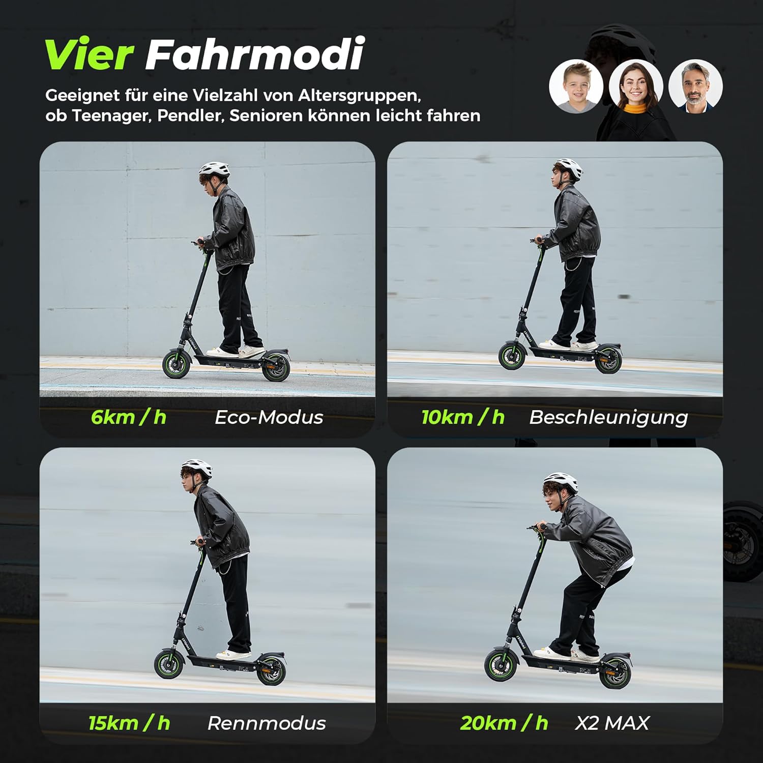 S10Plus E Scooter mit Straßenzulassung, 60KM Reichweite, 10 Zoll Reifen, Doppelte Stoßdämpfung & Duales Bremssystem