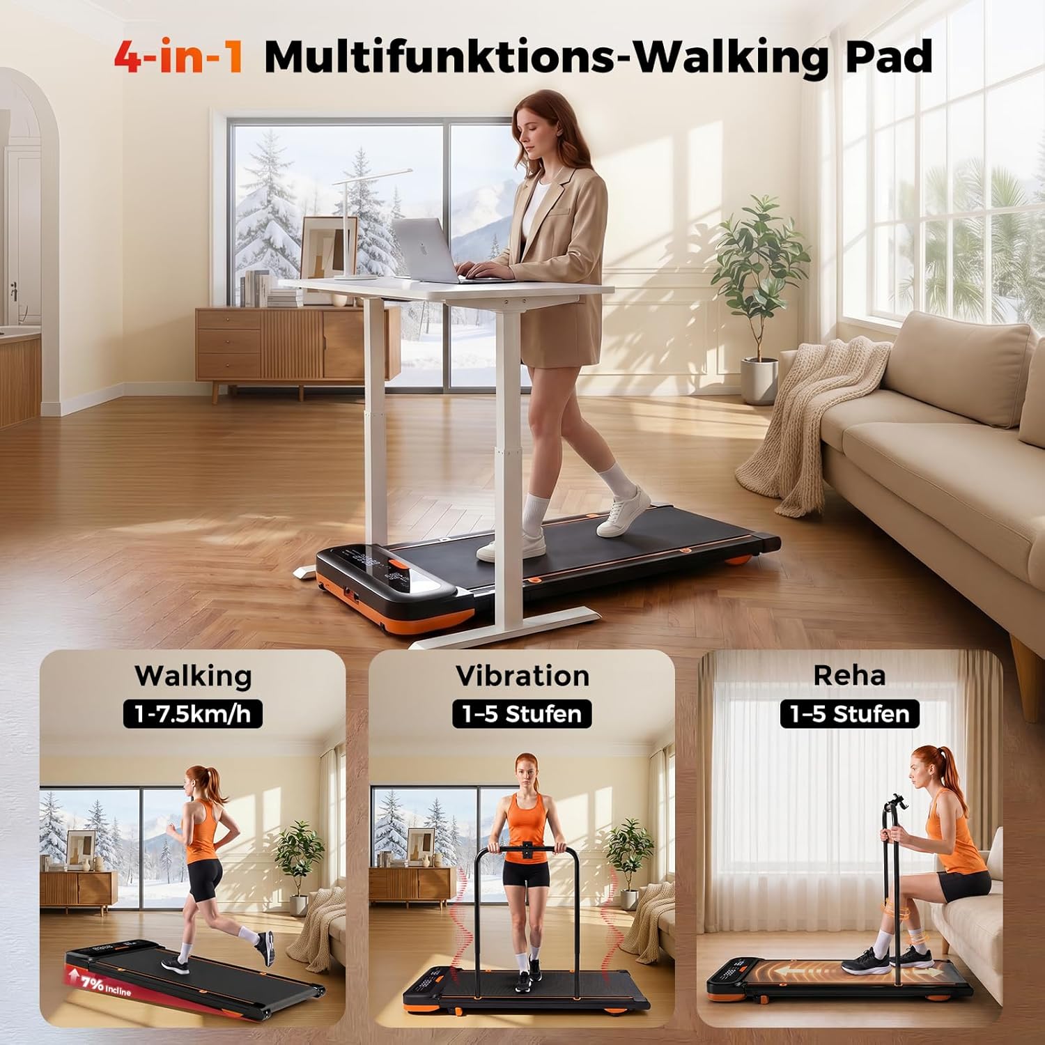 JT36 Laufband für Zuhause mit 7% Steigung, Vibration Walking Pad unter Schreibtisch
