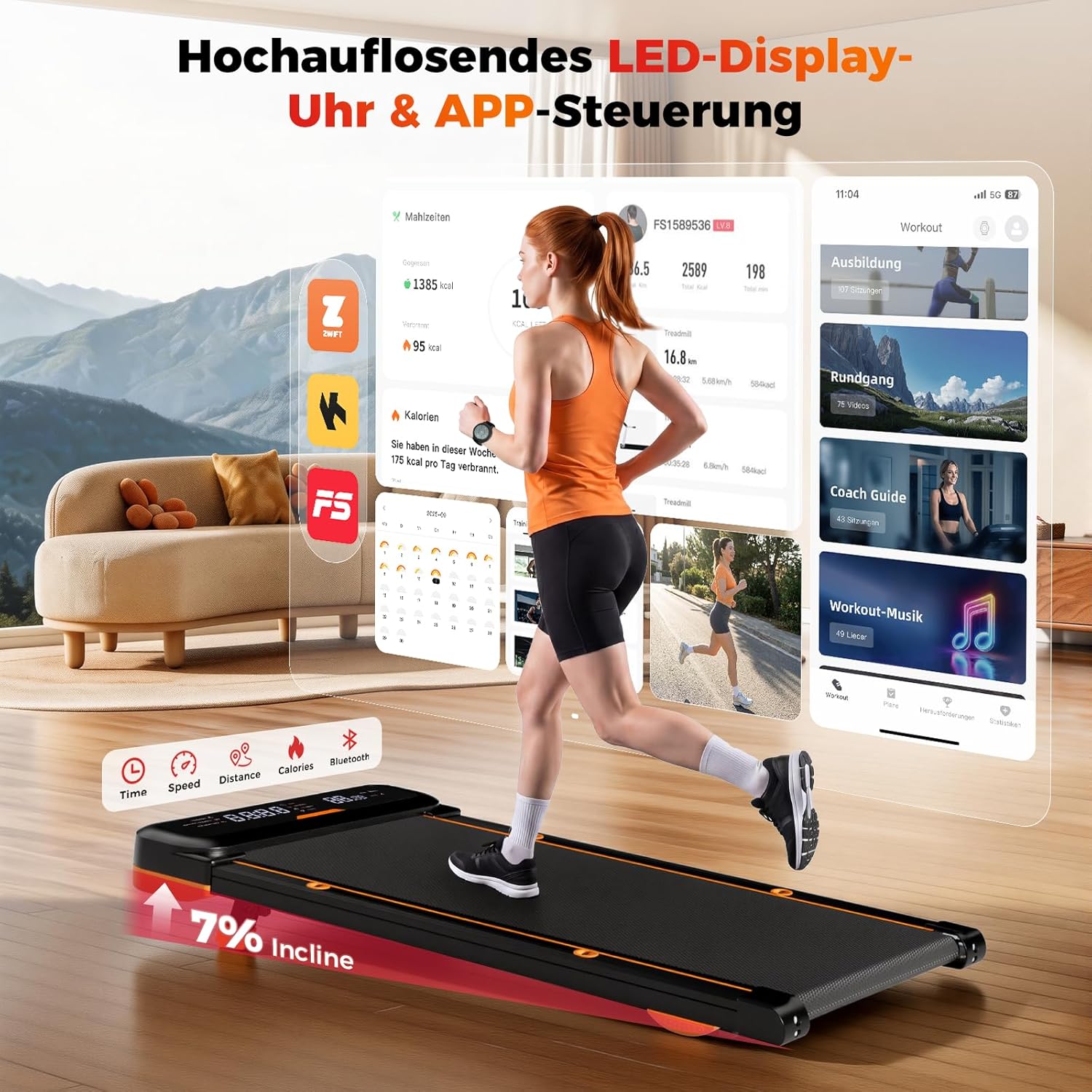 JT36 Laufband für Zuhause mit 7% Steigung, Vibration Walking Pad unter Schreibtisch