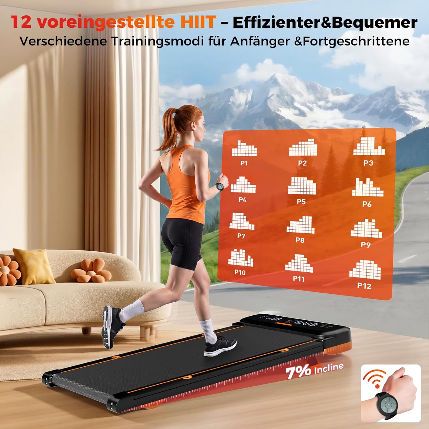 JT36 Laufband für Zuhause mit 7% Steigung, Vibration Walking Pad unter Schreibtisch