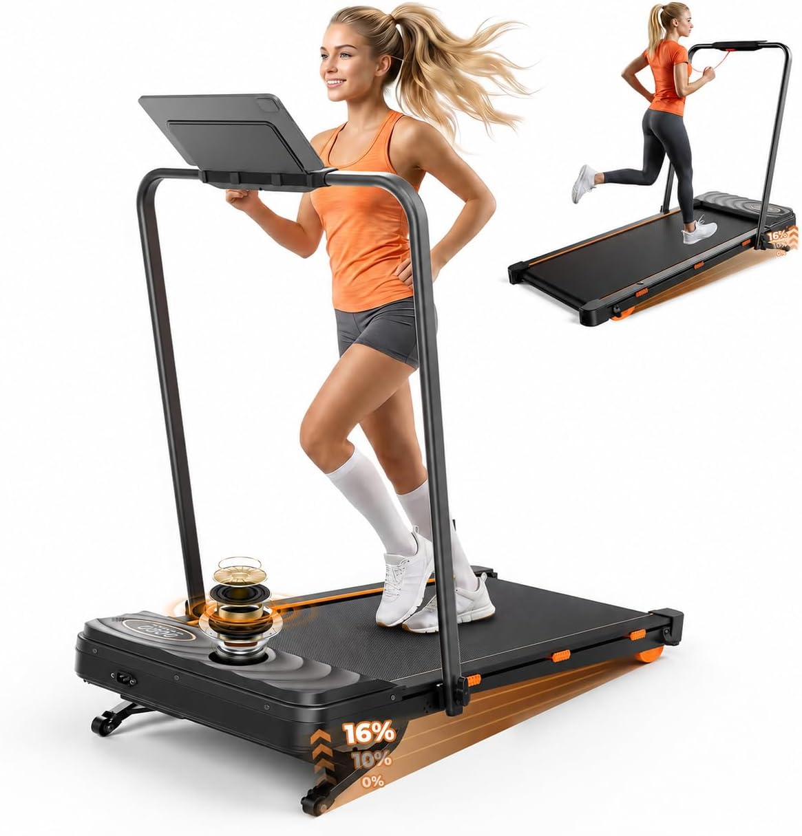 JT53 Laufband für Zuhause mit 16% Auto Steigung, Walking Pad Klappbar