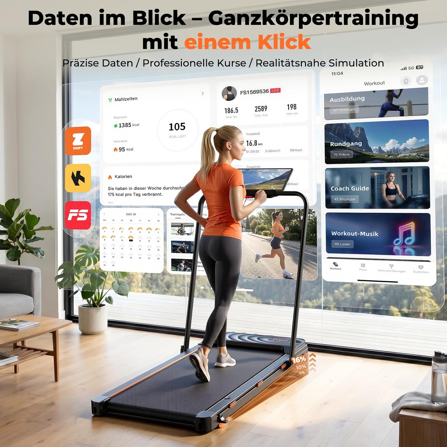 JT53 Laufband für Zuhause mit 16% Auto Steigung, Walking Pad Klappbar
