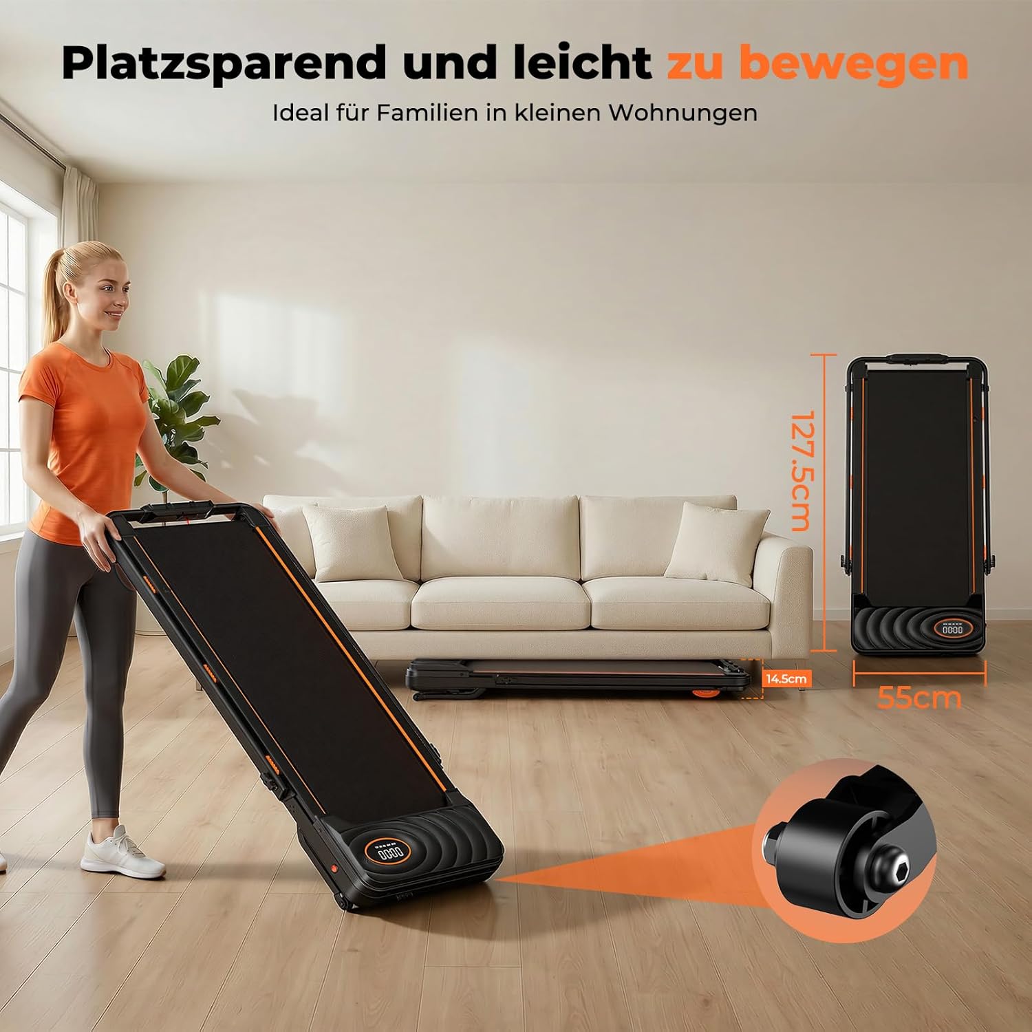 JT53 Laufband für Zuhause mit 16% Auto Steigung, Walking Pad Klappbar