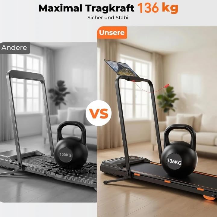 JT53 Laufband für Zuhause mit 16% Auto Steigung, Walking Pad Klappbar