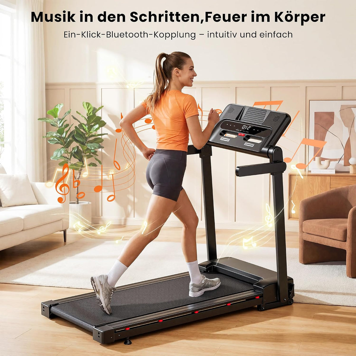 JT54 Laufband für Zuhause Klappbar, 15% Auto-Steigung 14km/h Fitnessgerät