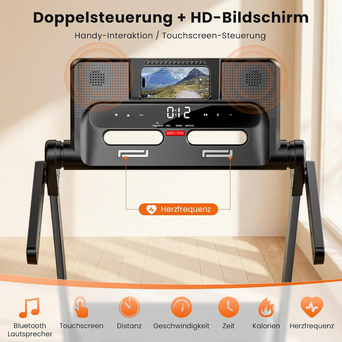 JT54 Laufband für Zuhause Klappbar, 15% Auto-Steigung 14km/h Fitnessgerät