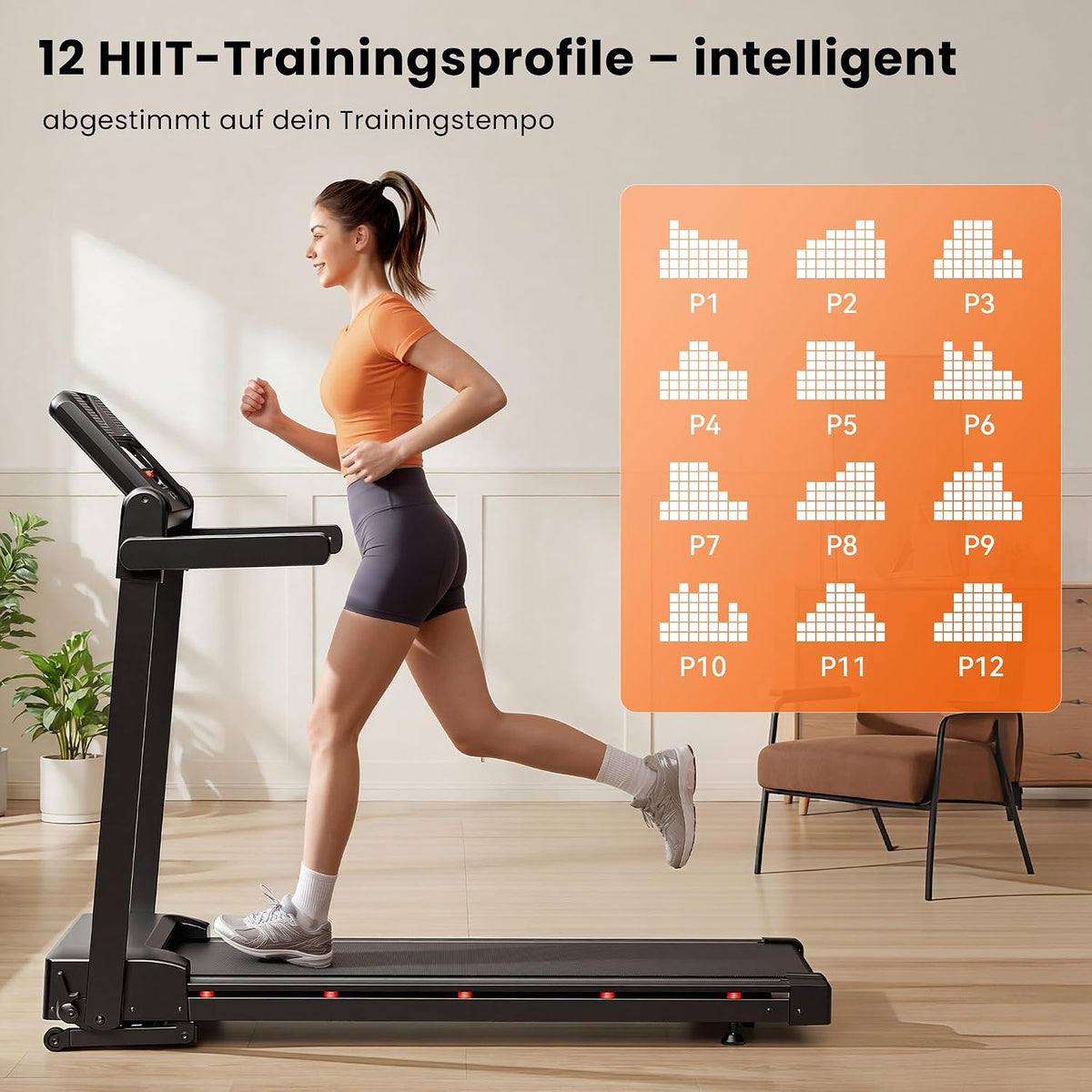 JT54 Laufband für Zuhause Klappbar, 15% Auto-Steigung 14km/h Fitnessgerät