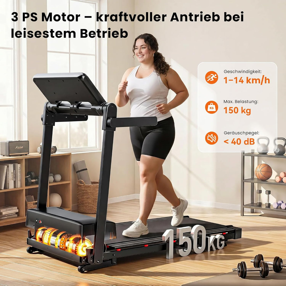 JT54 Laufband für Zuhause Klappbar, 15% Auto-Steigung 14km/h Fitnessgerät