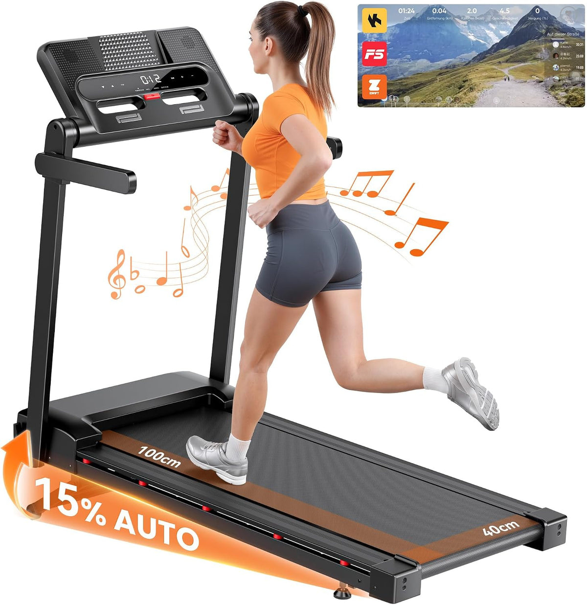 JT54 Laufband für Zuhause Klappbar, 15% Auto-Steigung 14km/h Fitnessgerät
