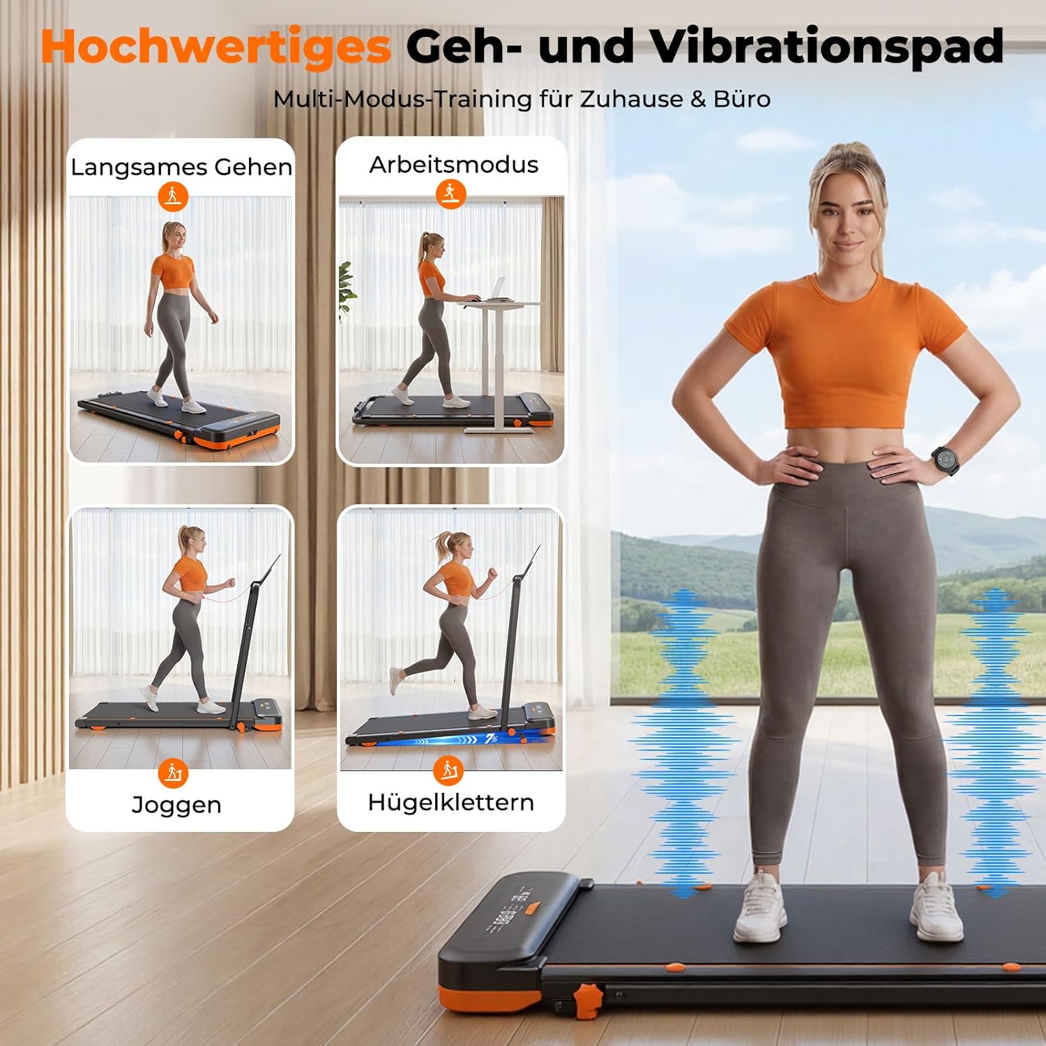 JT56 Laufband für Zuhause mit Reha & Vibrationsstufen, Walking Pad Schreibtisch