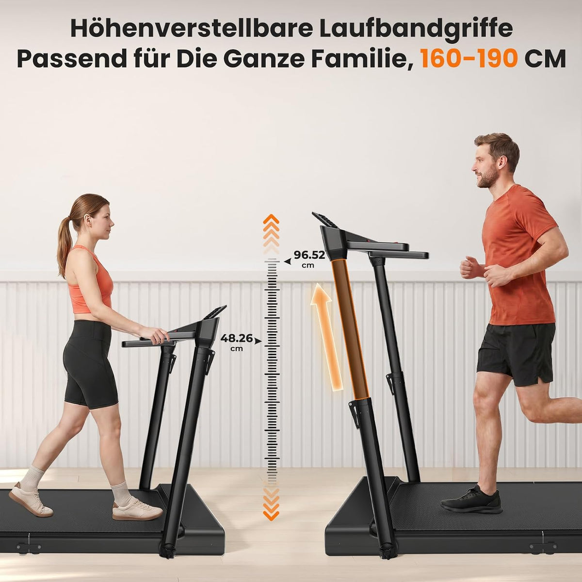 JT57 Walking Pad für Zuhause, 3-fach Klappbar mit Höhenverstellbarem Handlauf Laufband