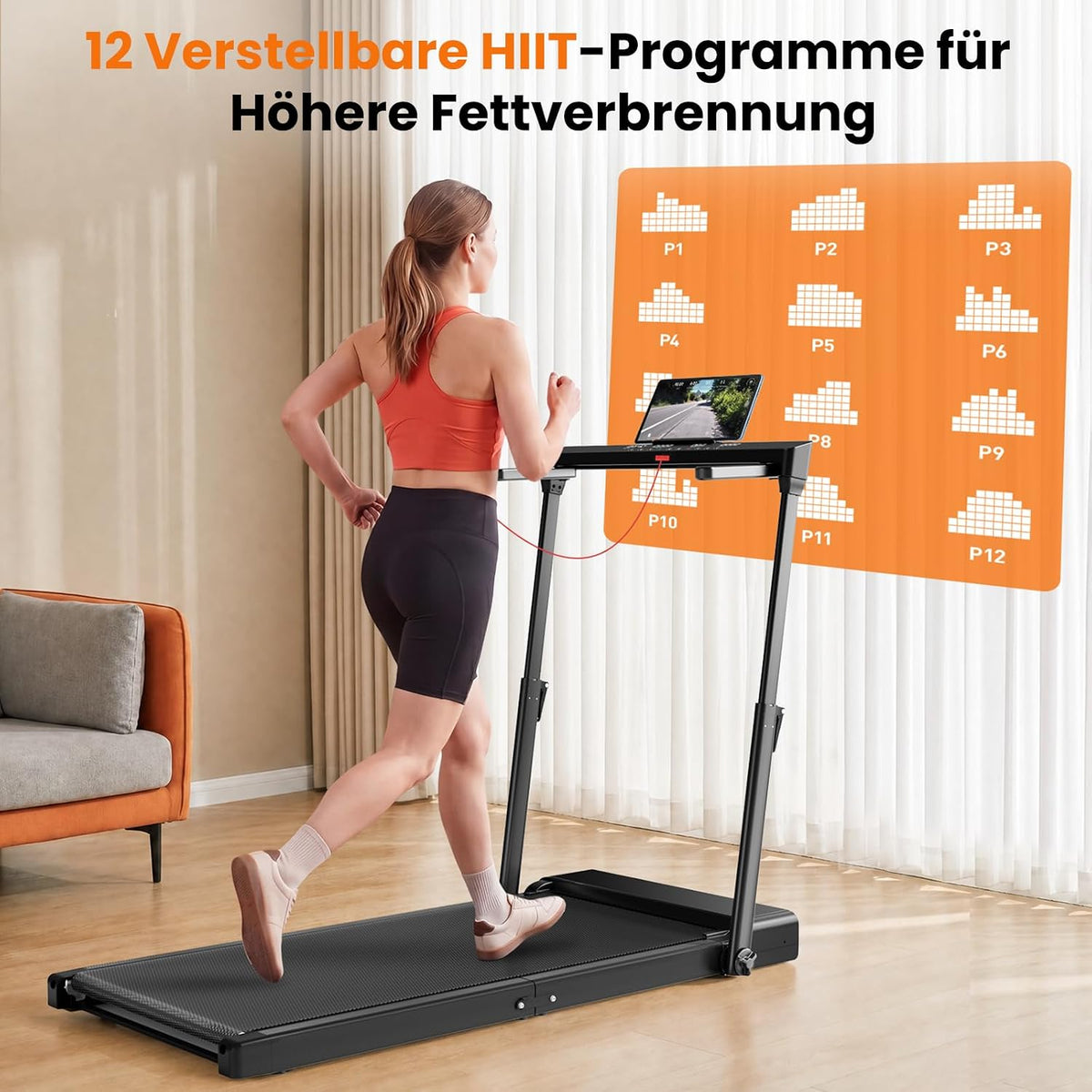 JT57 Walking Pad für Zuhause, 3-fach Klappbar mit Höhenverstellbarem Handlauf Laufband