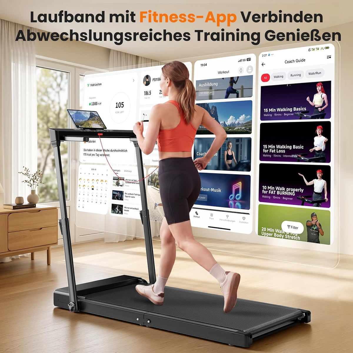 JT57 Walking Pad für Zuhause, 3-fach Klappbar mit Höhenverstellbarem Handlauf Laufband