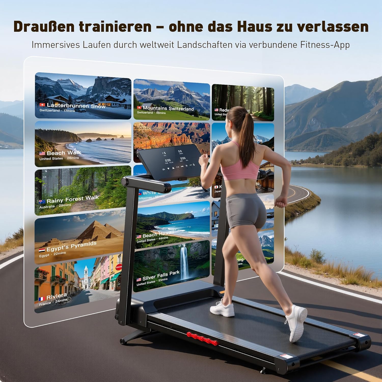 JT62 Laufband für Zuhause mit 18% Auto Steigung, 180kg Tragkraft Laufband Klappbar