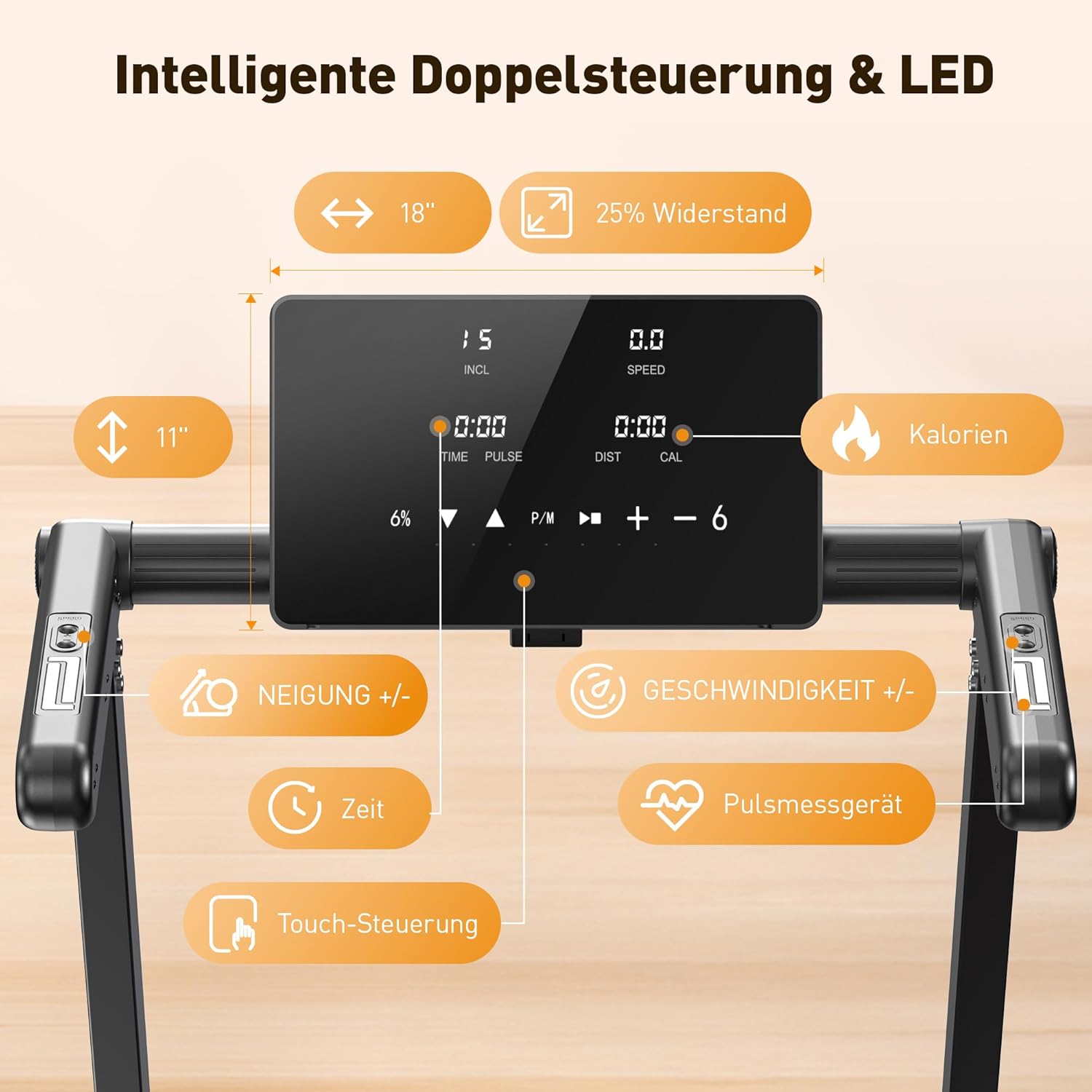 JT62 Laufband für Zuhause mit 18% Auto Steigung, 180kg Tragkraft Laufband Klappbar