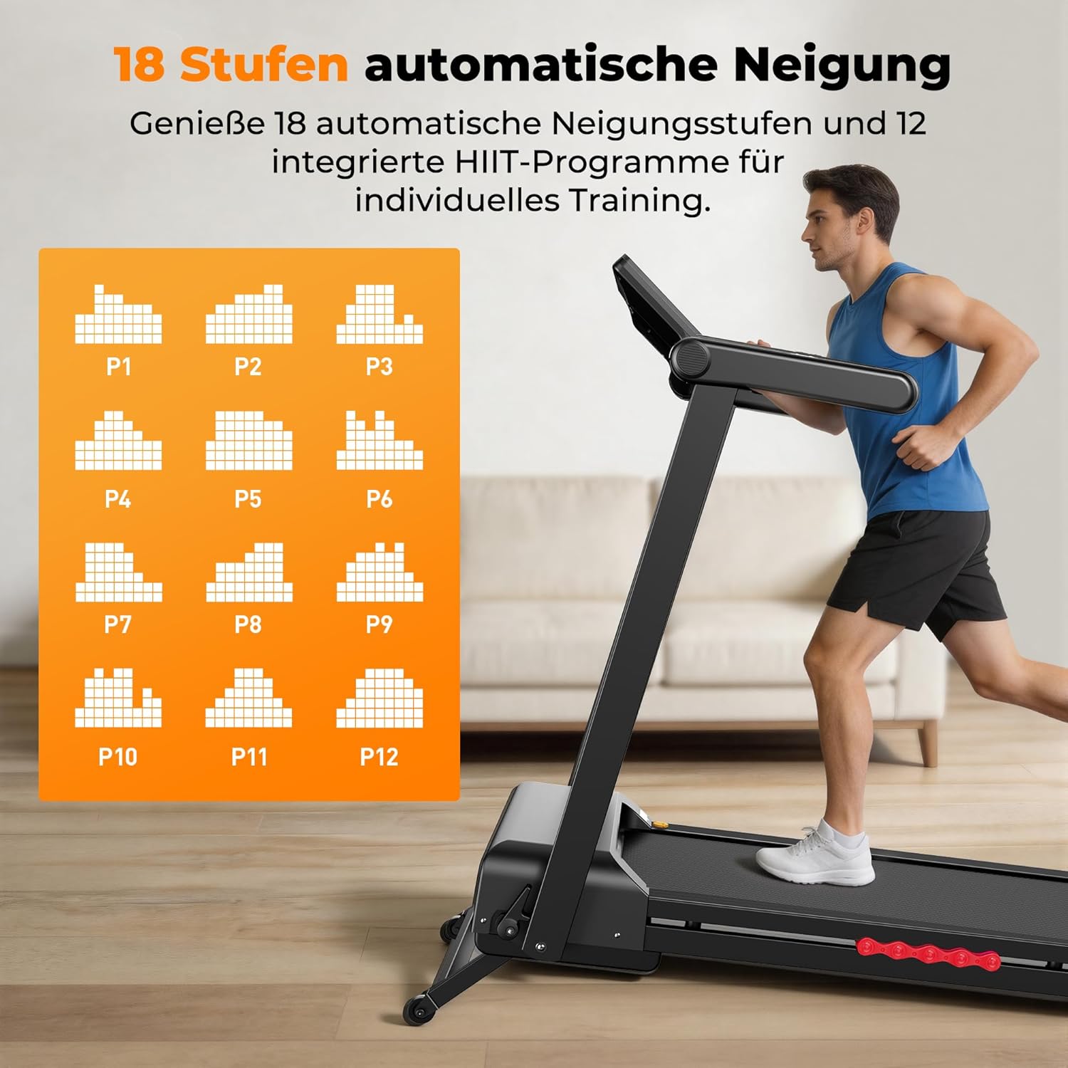JT62 Laufband für Zuhause mit 18% Auto Steigung, 180kg Tragkraft Laufband Klappbar