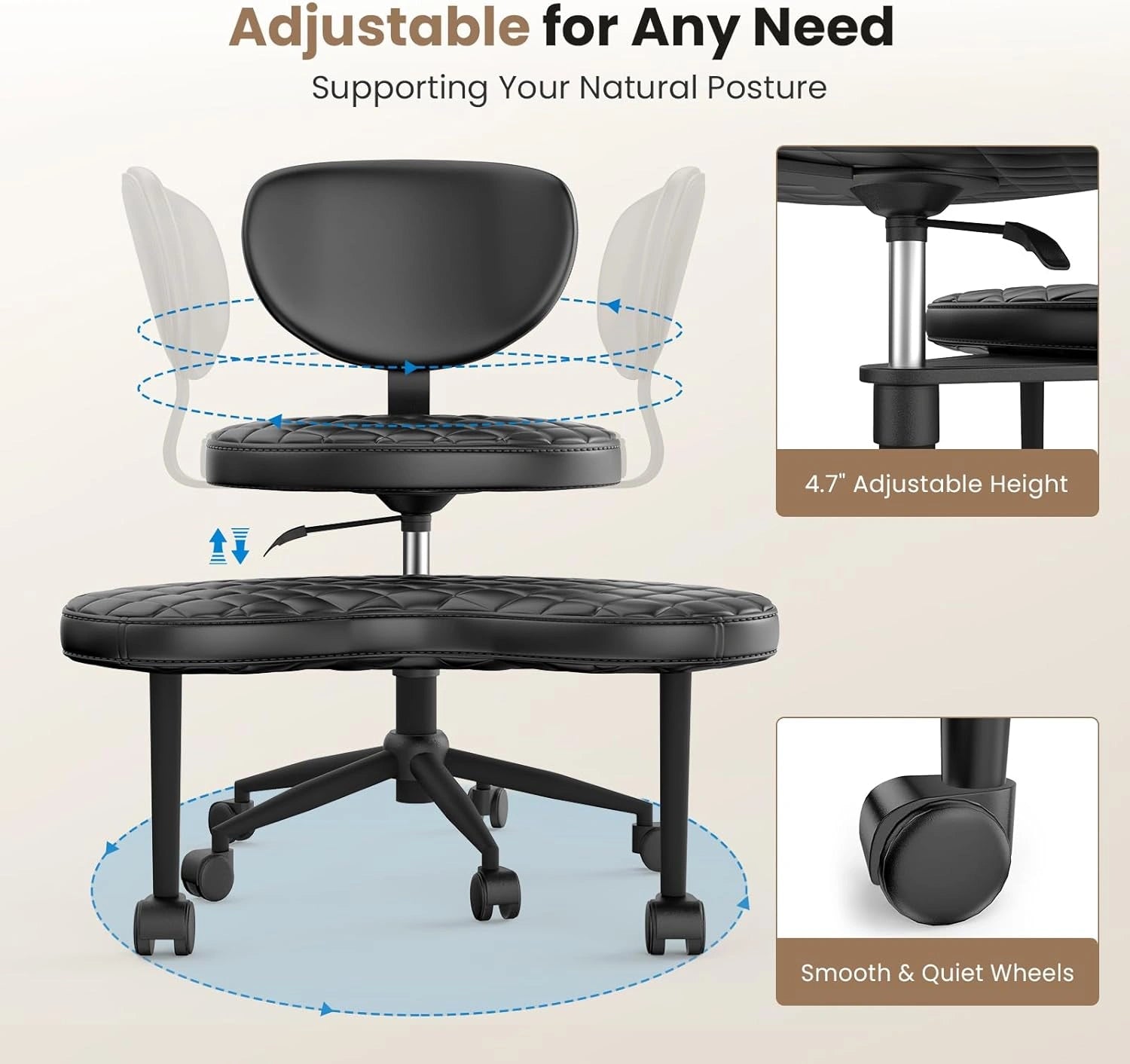 LPTYZ02 Bürostuhl ergonomisch für Schneidersitz breit Schreibtischstuhl 360° drehbar