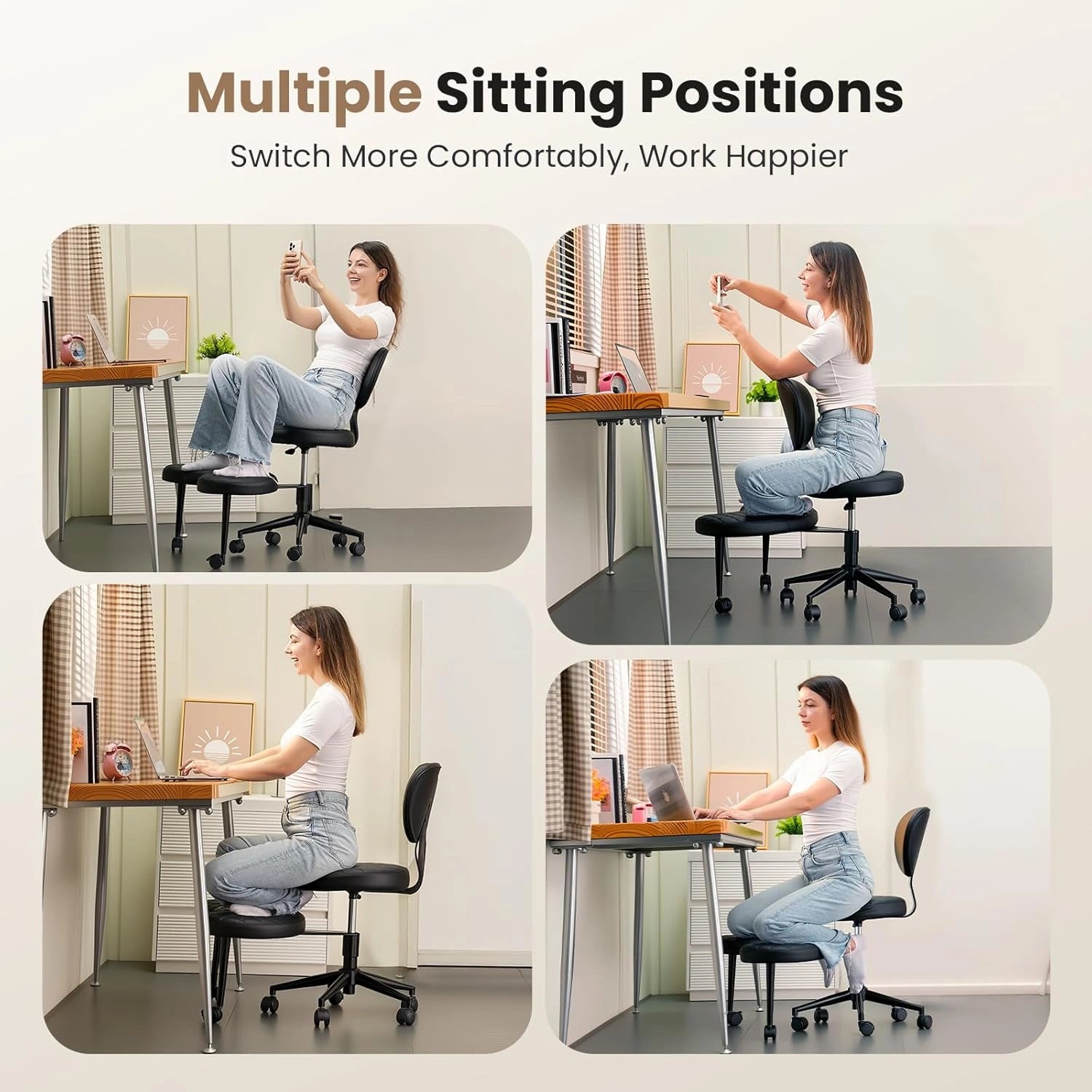 LPTYZ02 Bürostuhl ergonomisch für Schneidersitz breit Schreibtischstuhl 360° drehbar