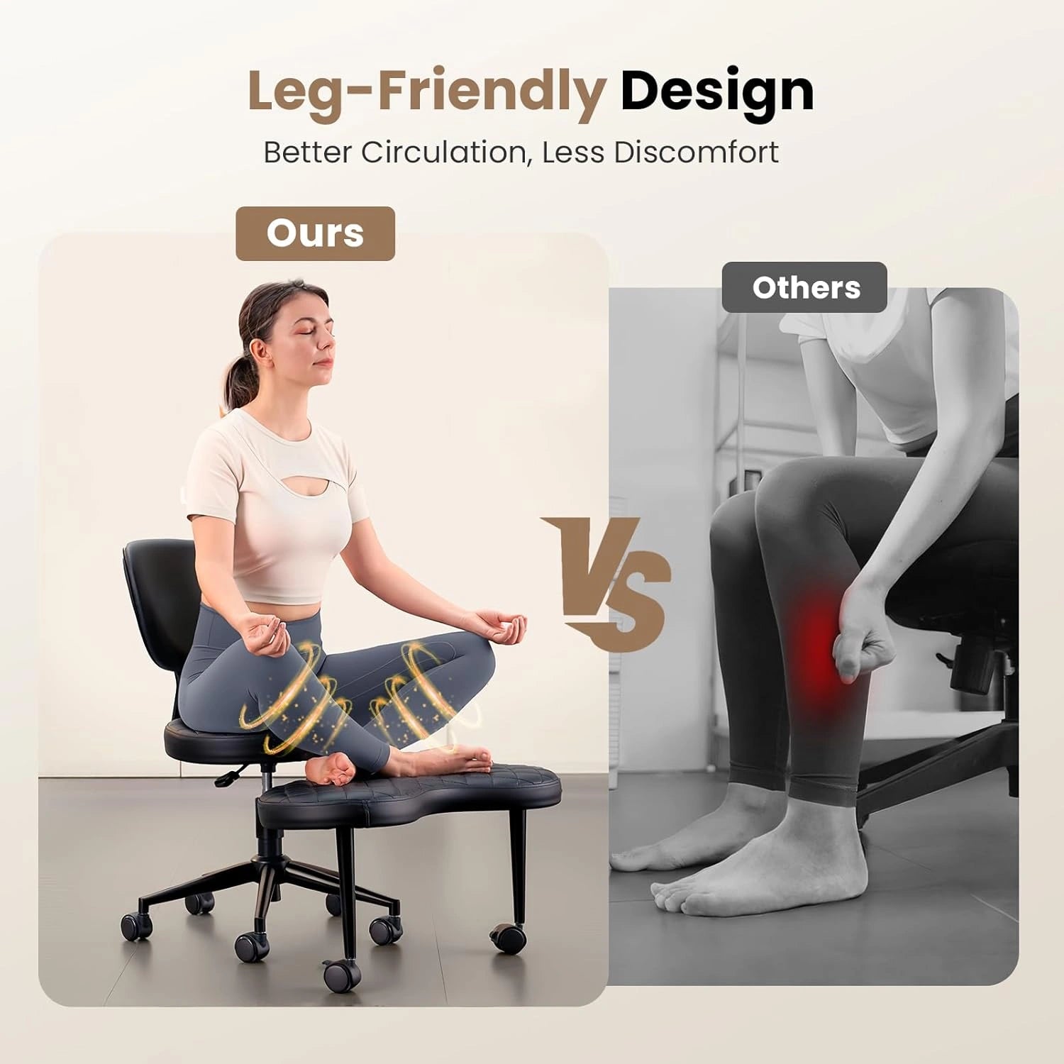 LPTYZ02 Bürostuhl ergonomisch für Schneidersitz breit Schreibtischstuhl 360° drehbar