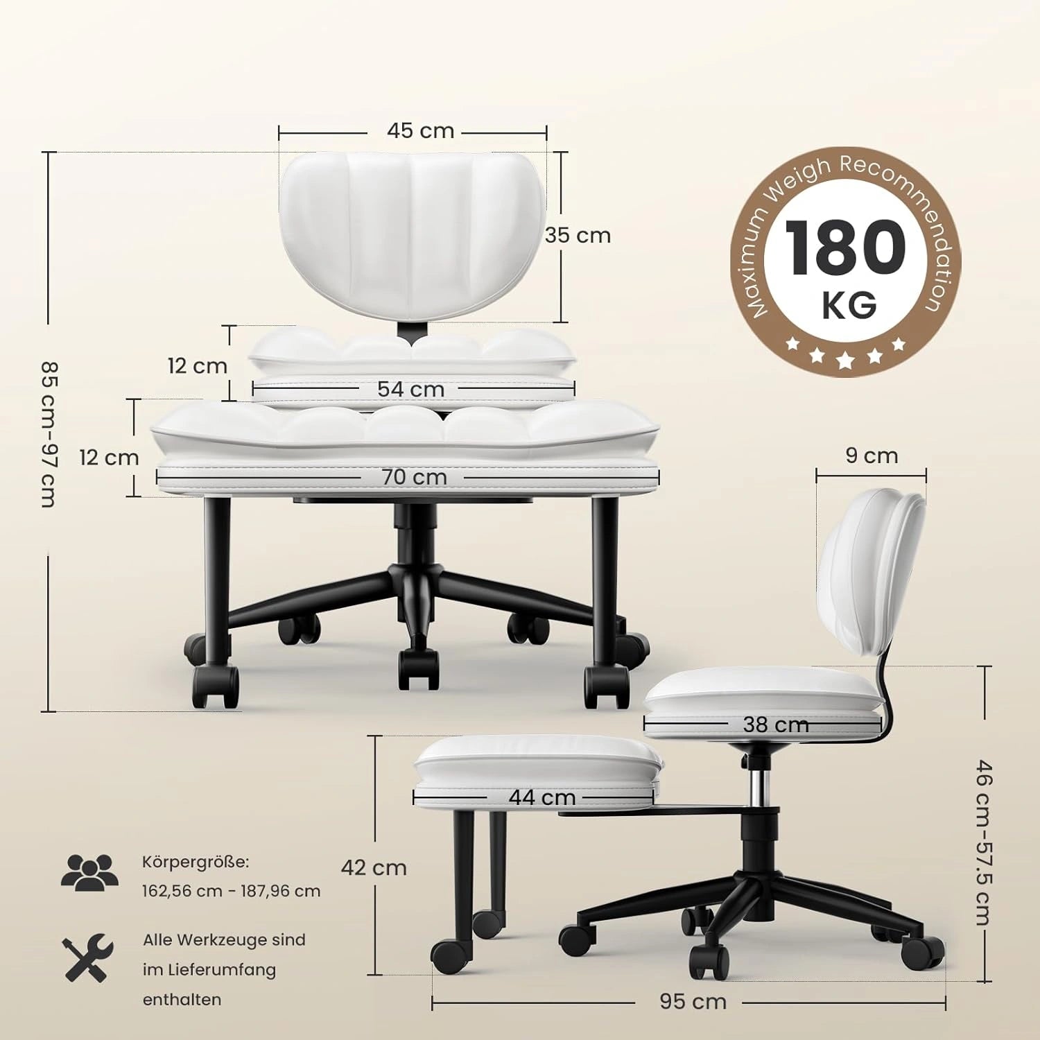 LPTYZ01 Bürostuhl ergonomisch für Schneidersitz breit Schreibtischstuhl 360° drehbar