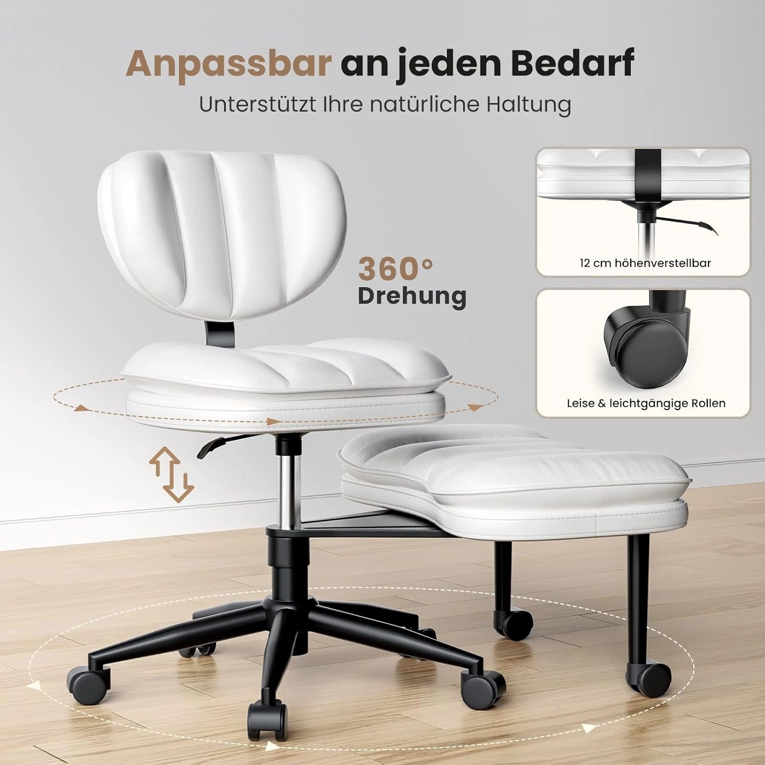 LPTYZ01 Bürostuhl ergonomisch für Schneidersitz breit Schreibtischstuhl 360° drehbar