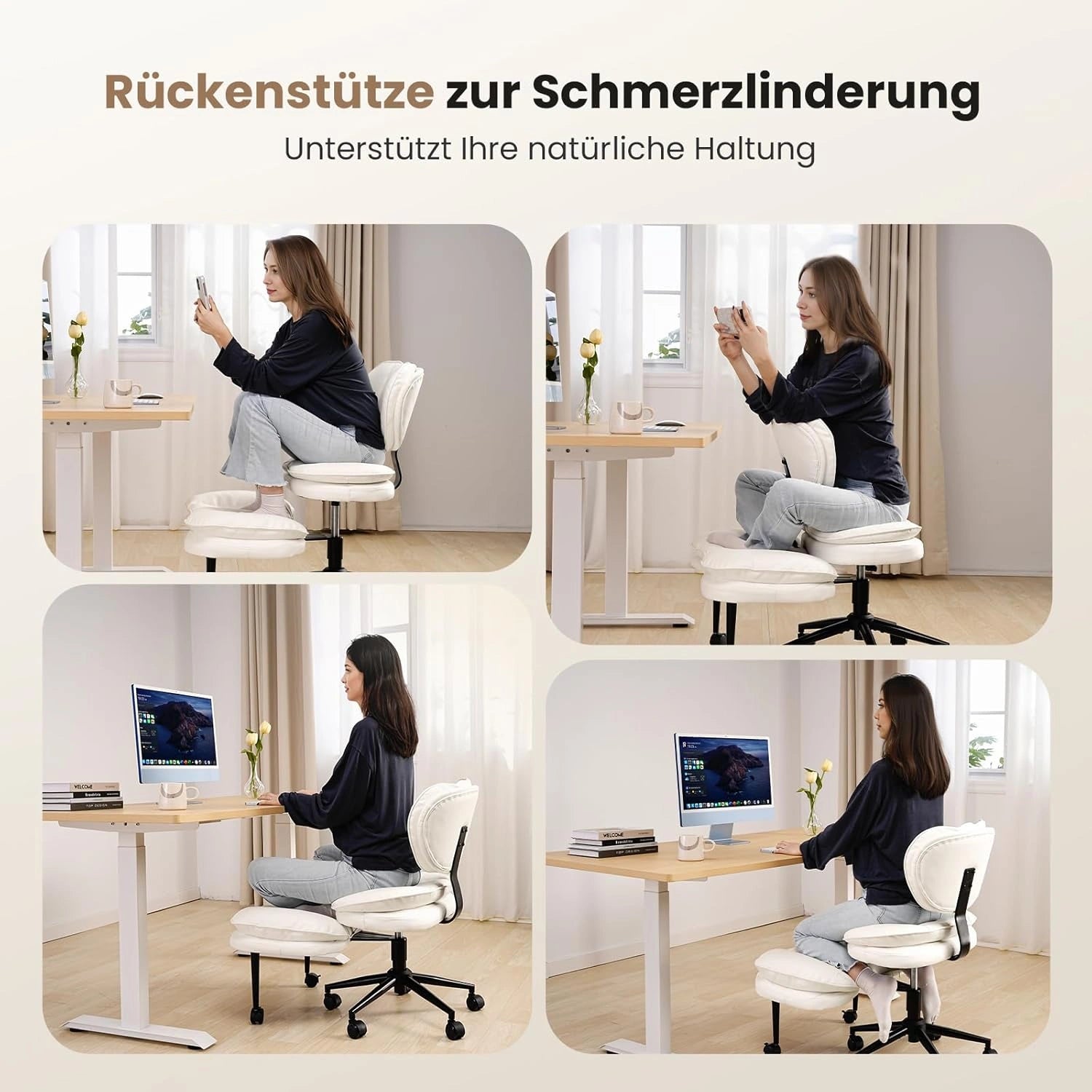 LPTYZ01 Bürostuhl ergonomisch für Schneidersitz breit Schreibtischstuhl 360° drehbar