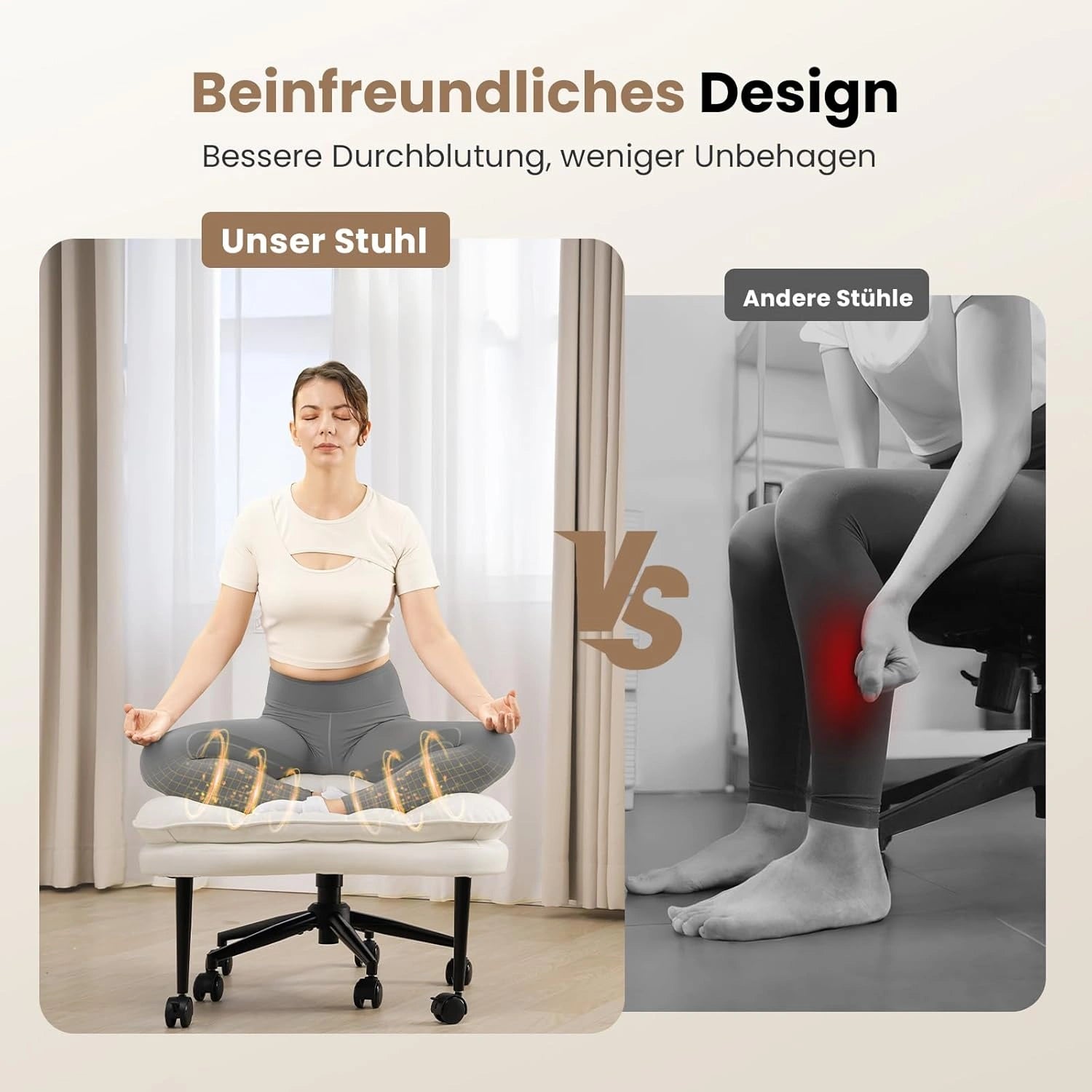 LPTYZ01 Bürostuhl ergonomisch für Schneidersitz breit Schreibtischstuhl 360° drehbar