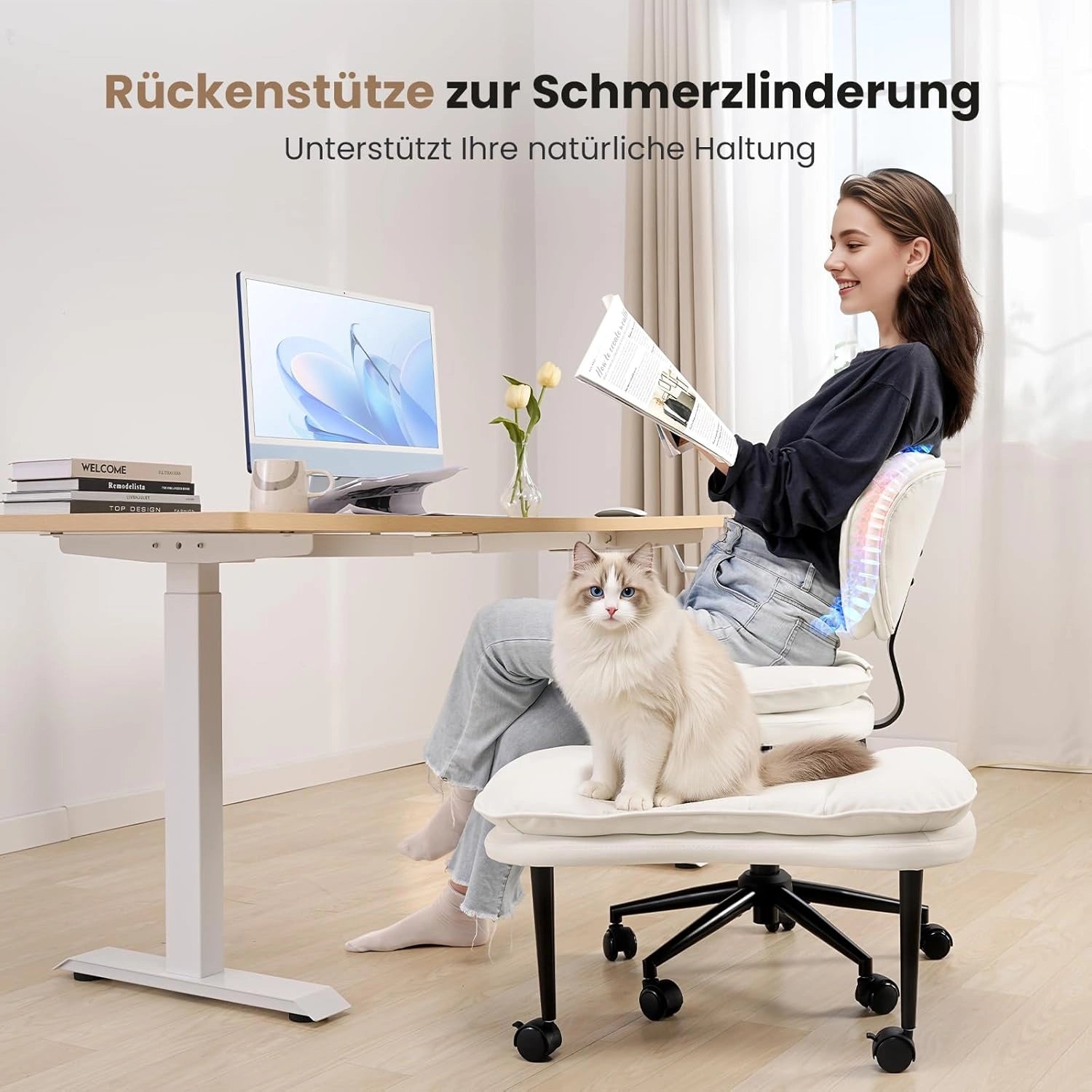 LPTYZ01 Bürostuhl ergonomisch für Schneidersitz breit Schreibtischstuhl 360° drehbar