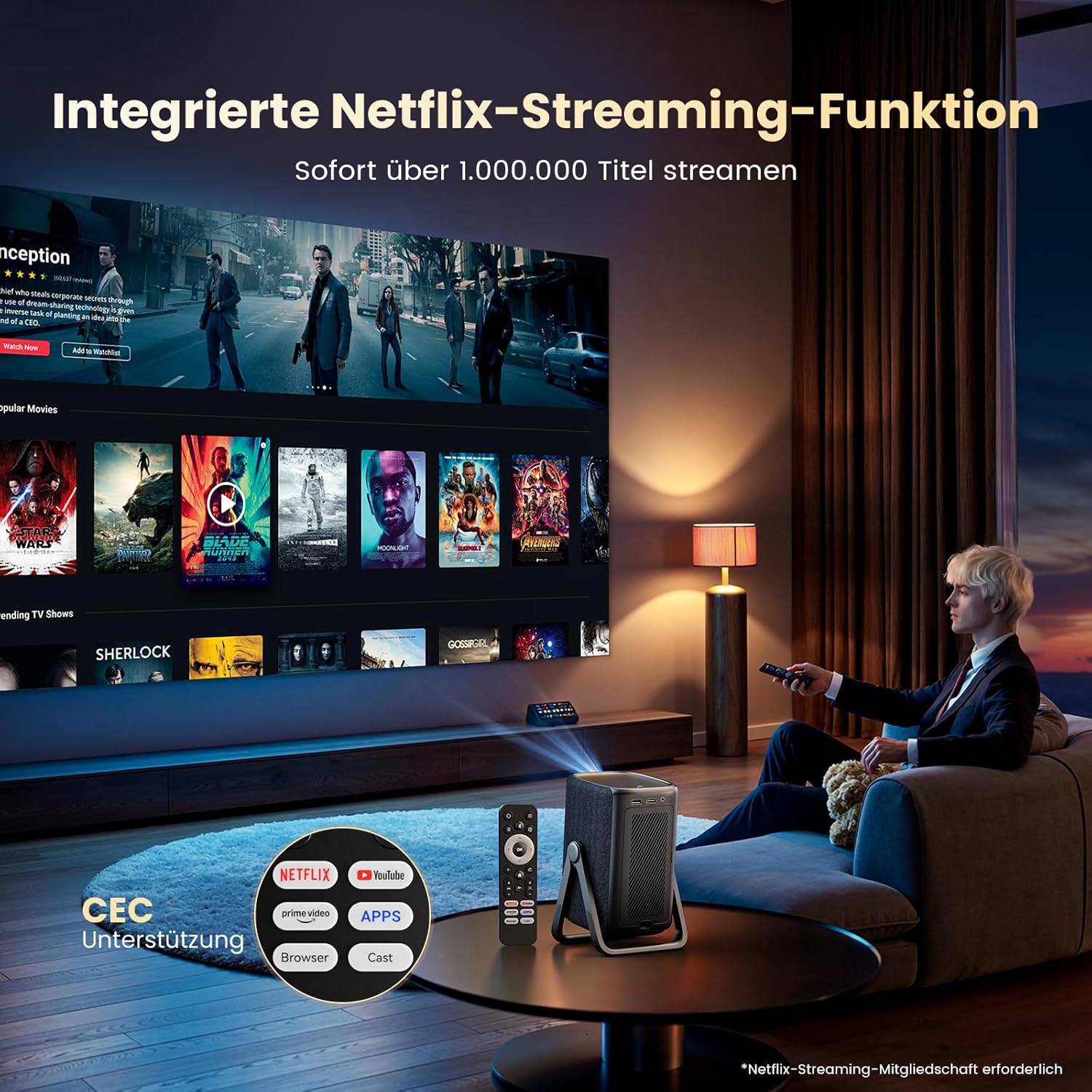 AC301 4K Beamer Smart Full HD Kurzdistanz 1.1:1 mit Netflix & Autofokus